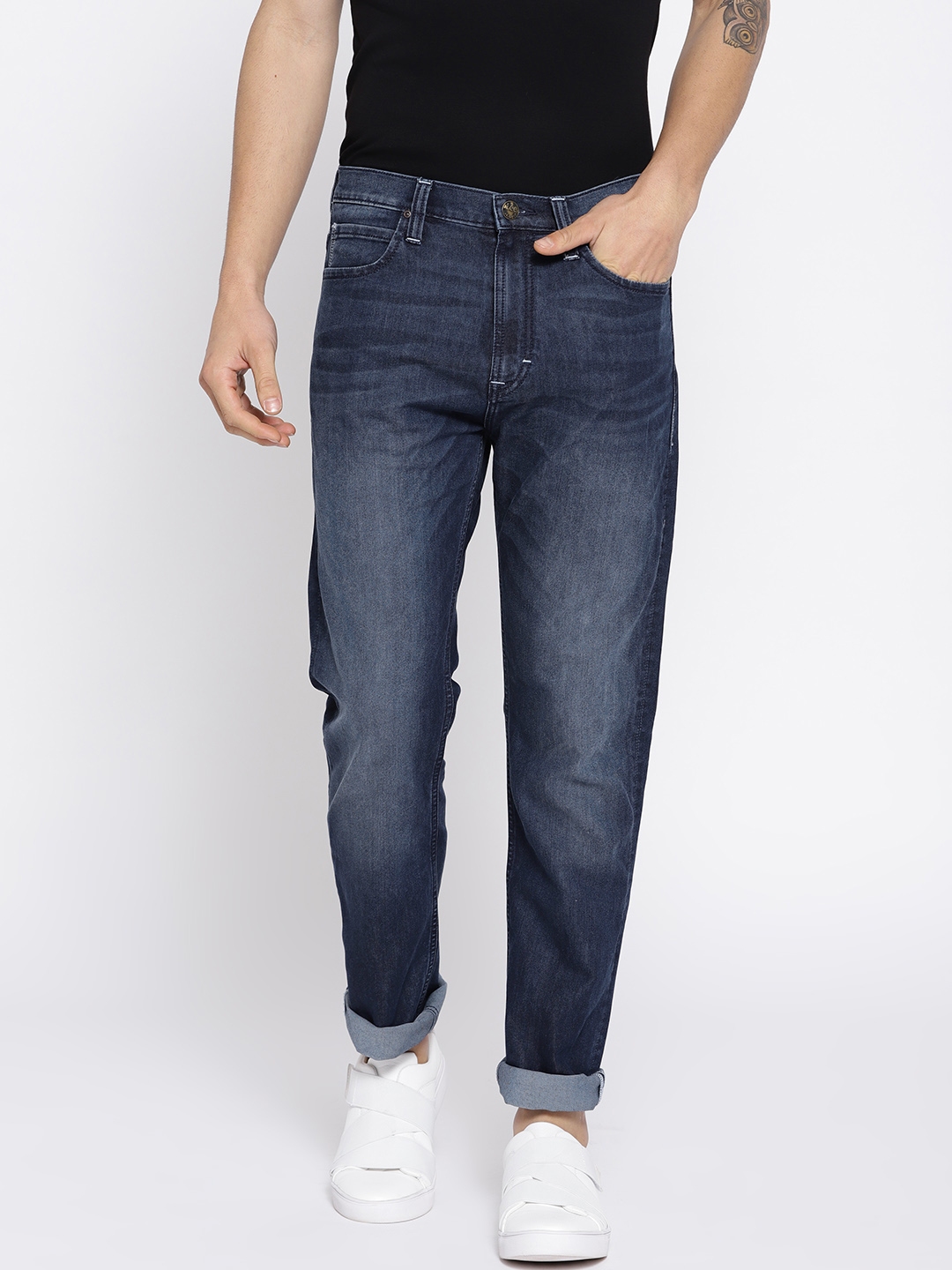 Buy Lee Men Navy Macky Tapered Fit Mid Rise Clean Look Stretchable Jeans Jeans For Men 5131462 