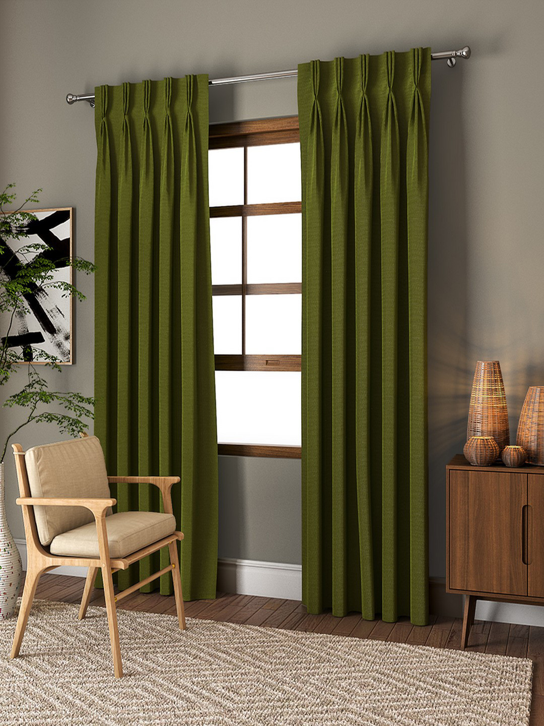 Buy CURTAIN LABEL Green Set Of 2 Door Curtain Curtains And Sheers for
