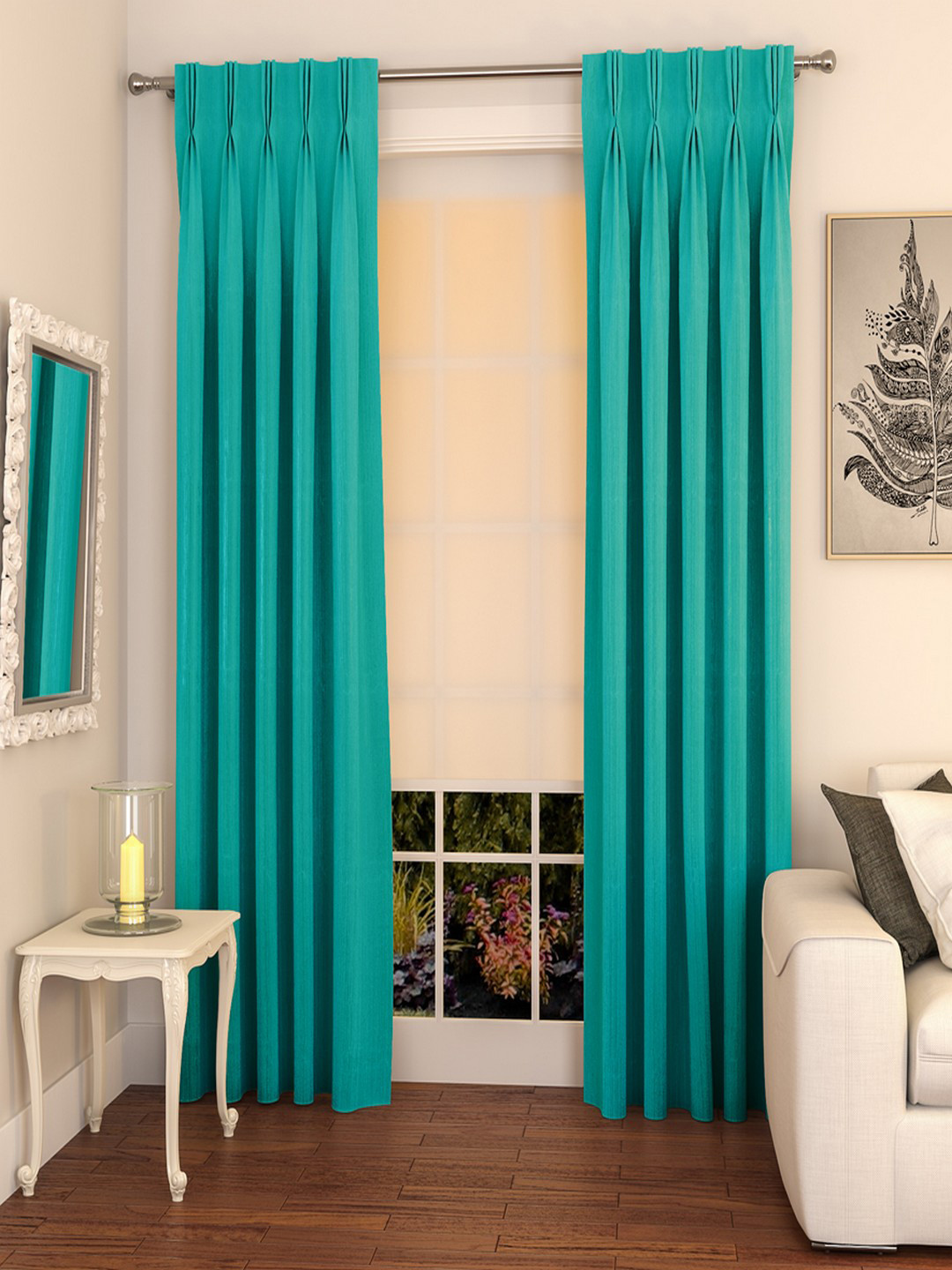Buy CURTAIN LABEL Turquoise Blue Set Of 2 Door Curtain Curtains And