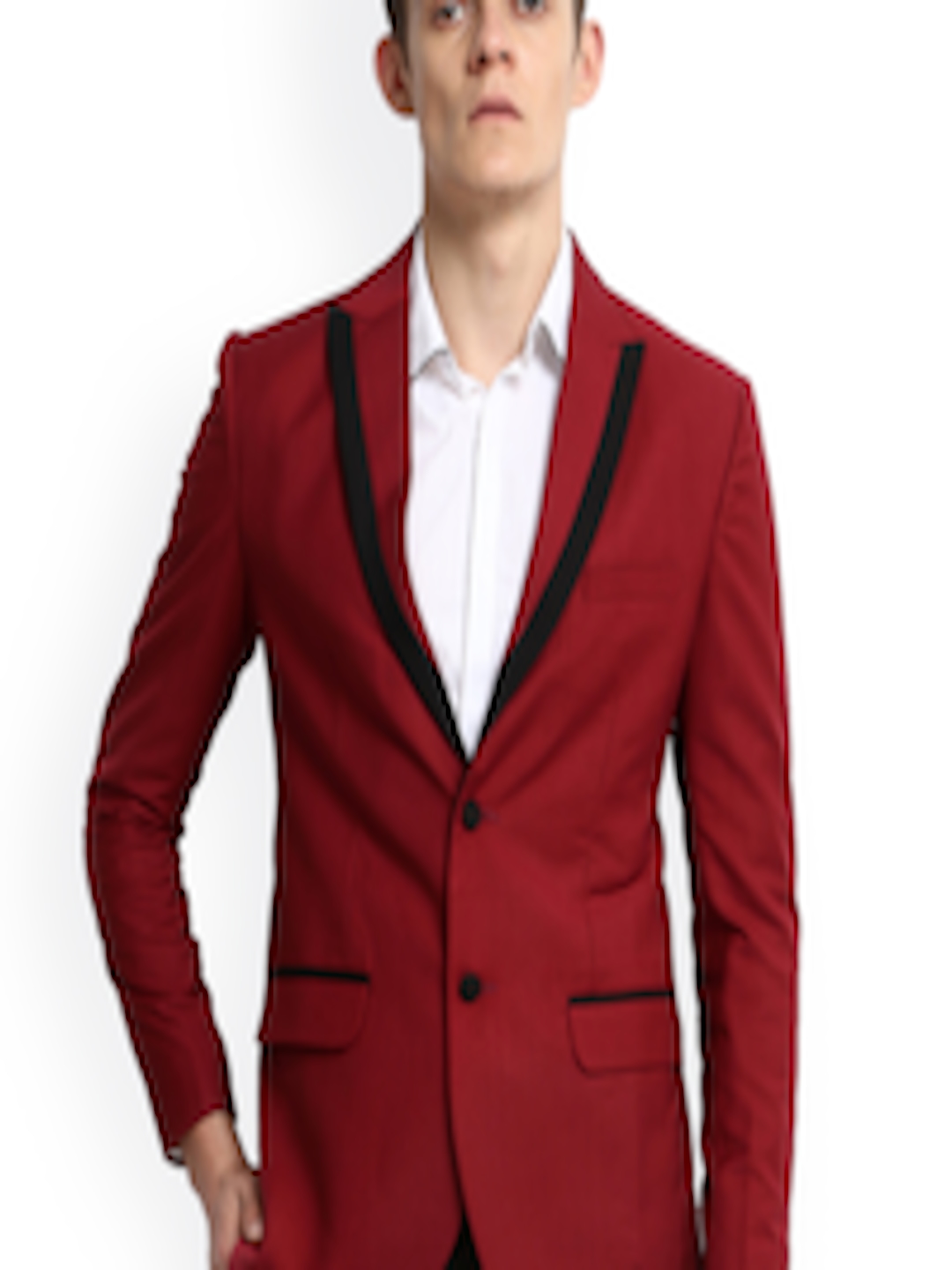 Buy MR BUTTON Red Solid Single Breasted Slim Fit Party Blazer - Blazers ...