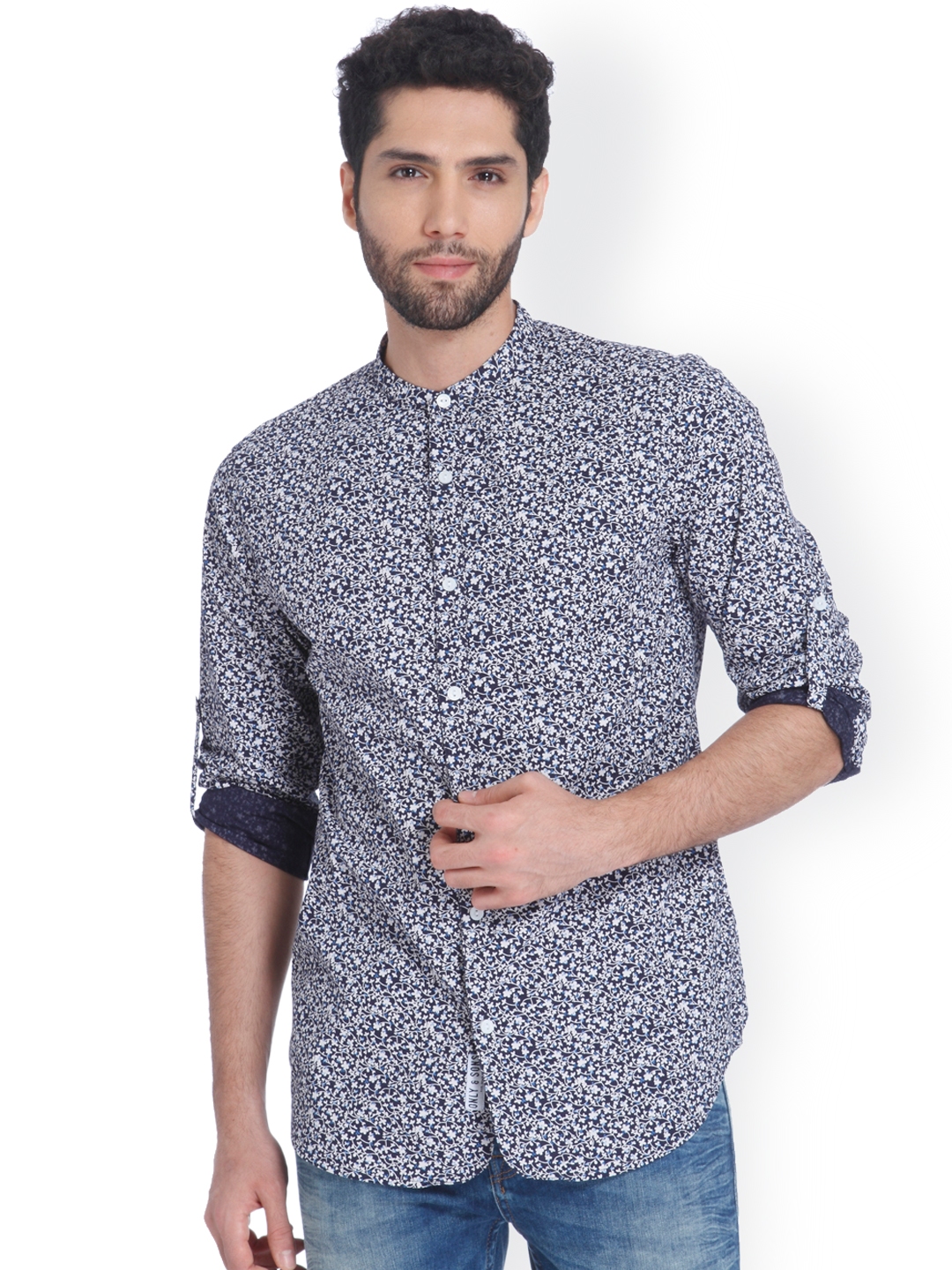 Buy ONLY & SONS Men Blue Slim Fit Printed Casual Shirt - Shirts for Men ...