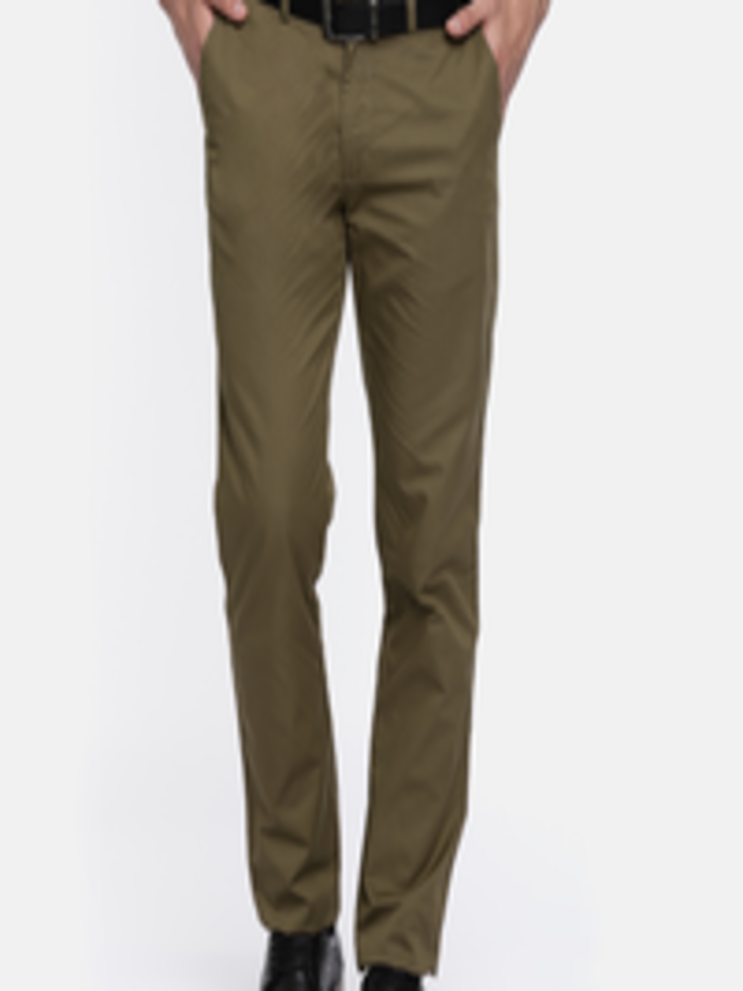 Buy Peter England Men Khaki Slim Fit Self Design Formal Trousers ...