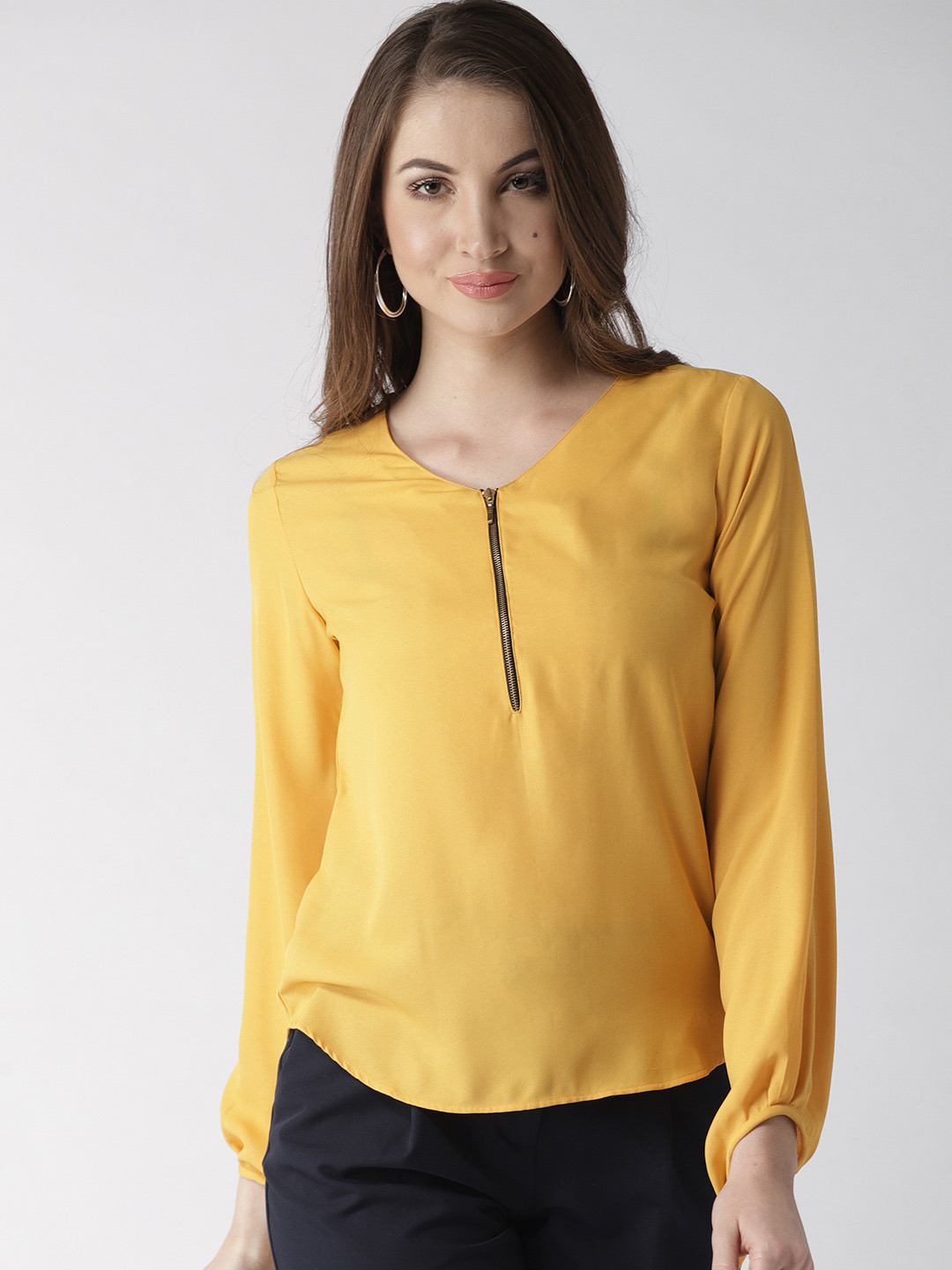 Women'S Mustard Yellow Solid A-Line Top1