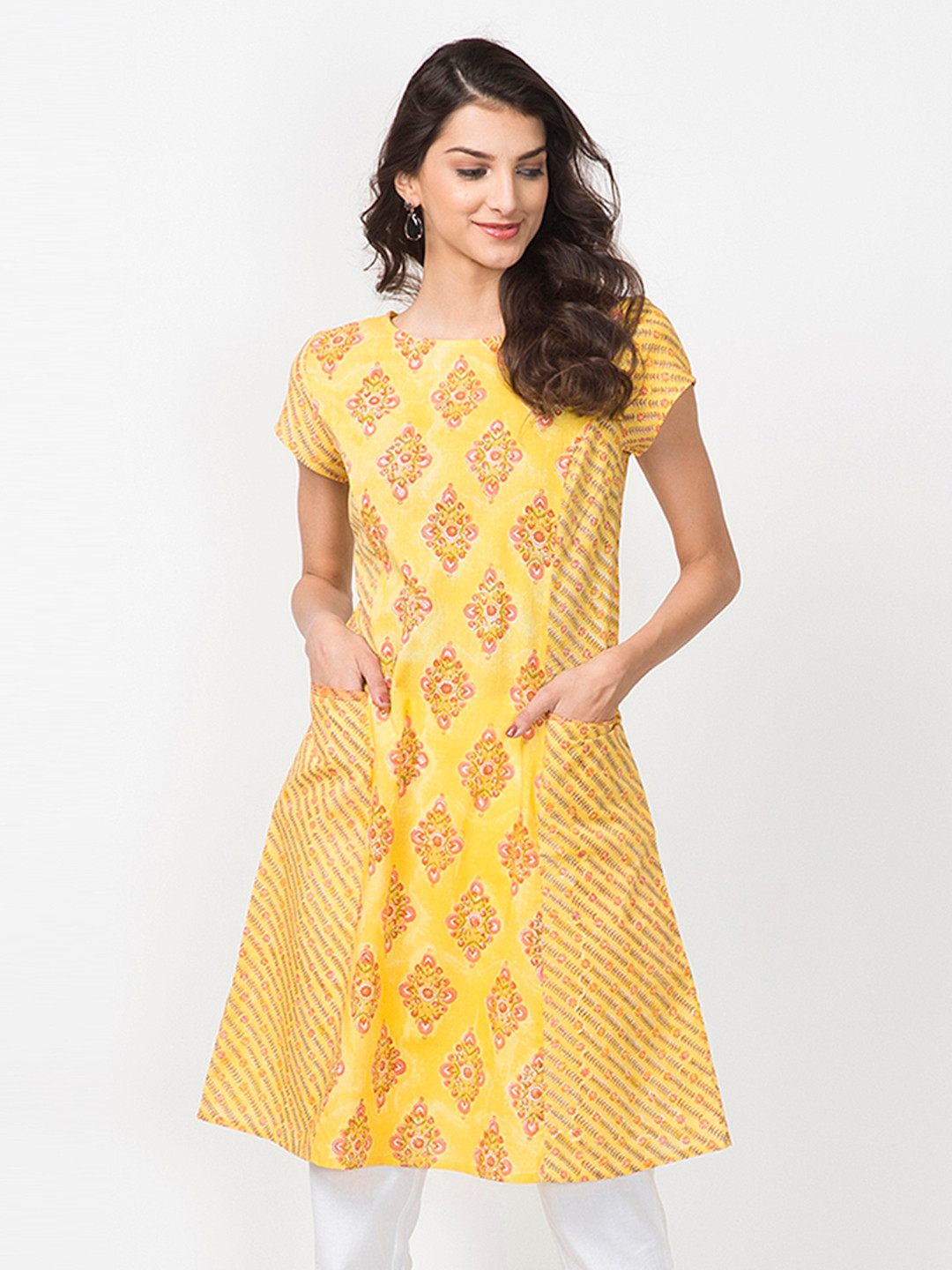 Buy Fabindia Yellow Printed Tunic - Tunics for Women 5332690 | Myntra