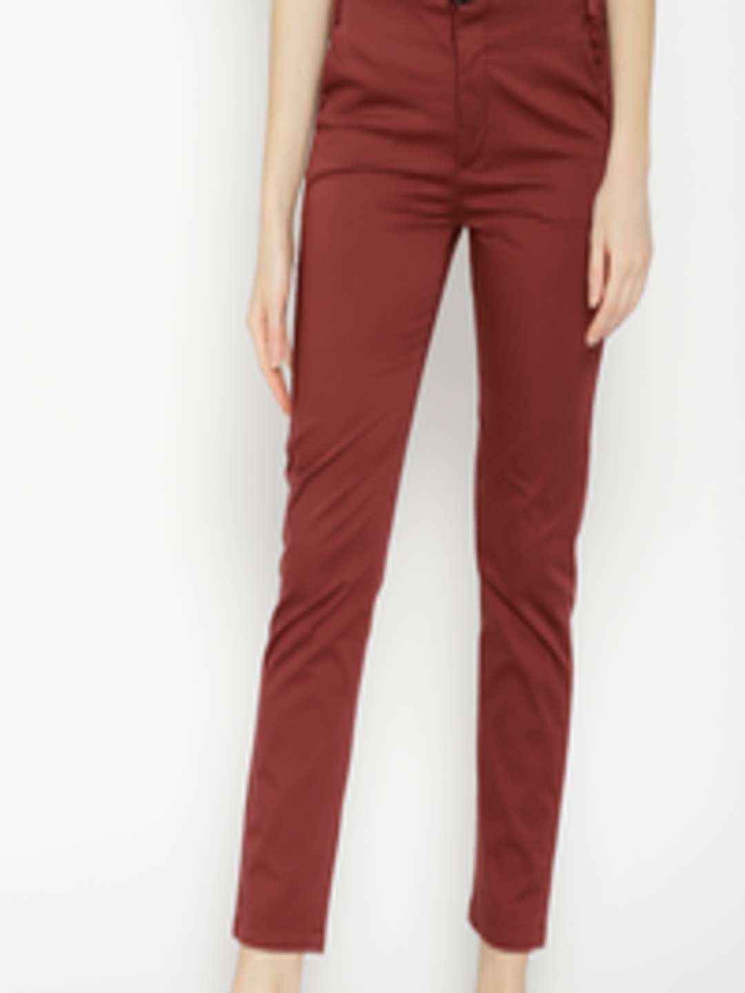 Buy Cottonworld Women Burgundy Regular Fit Solid Trousers - Trousers ...