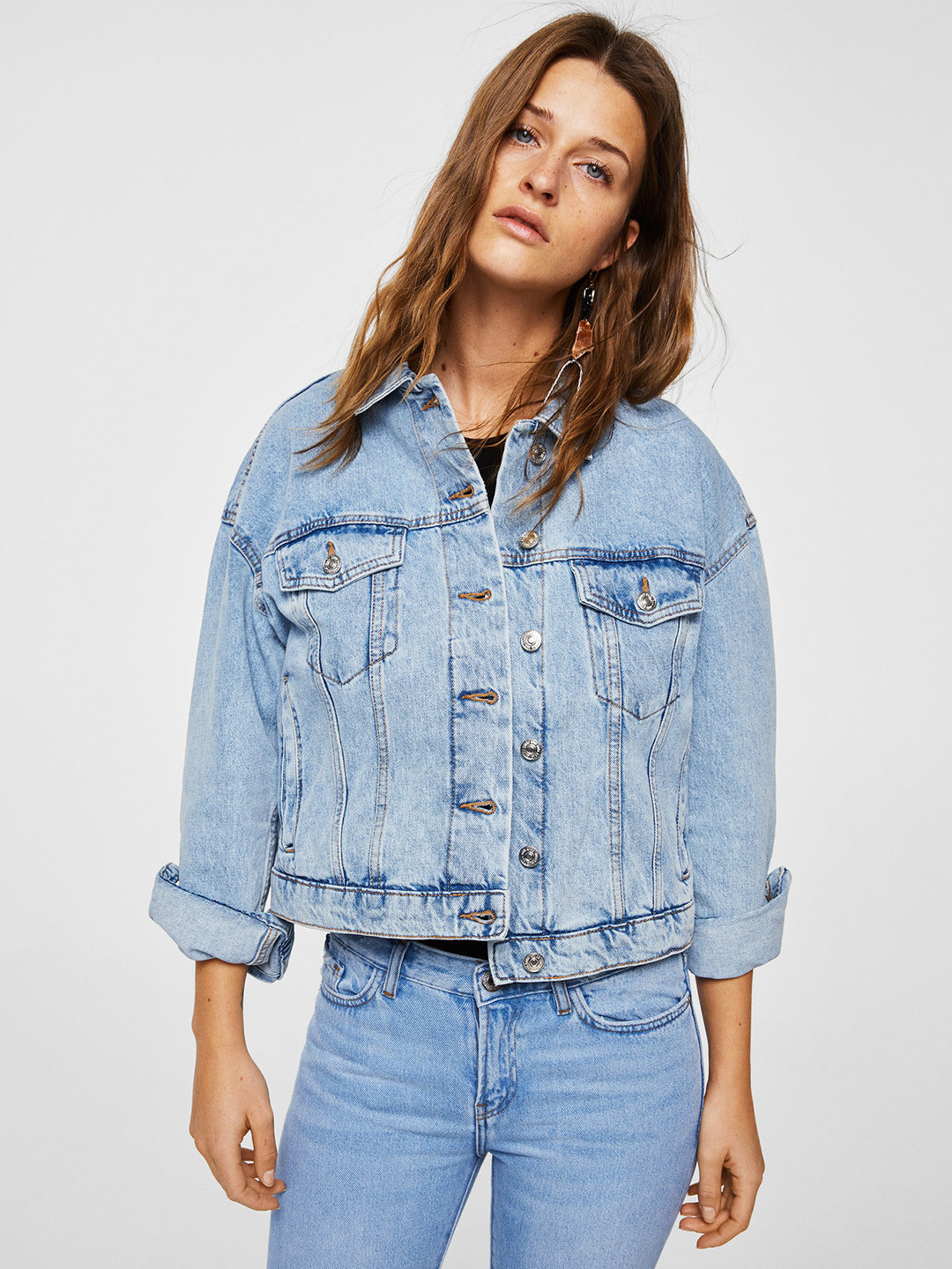 Buy MANGO Women Blue Solid Denim Jacket Jackets for Women 5356963