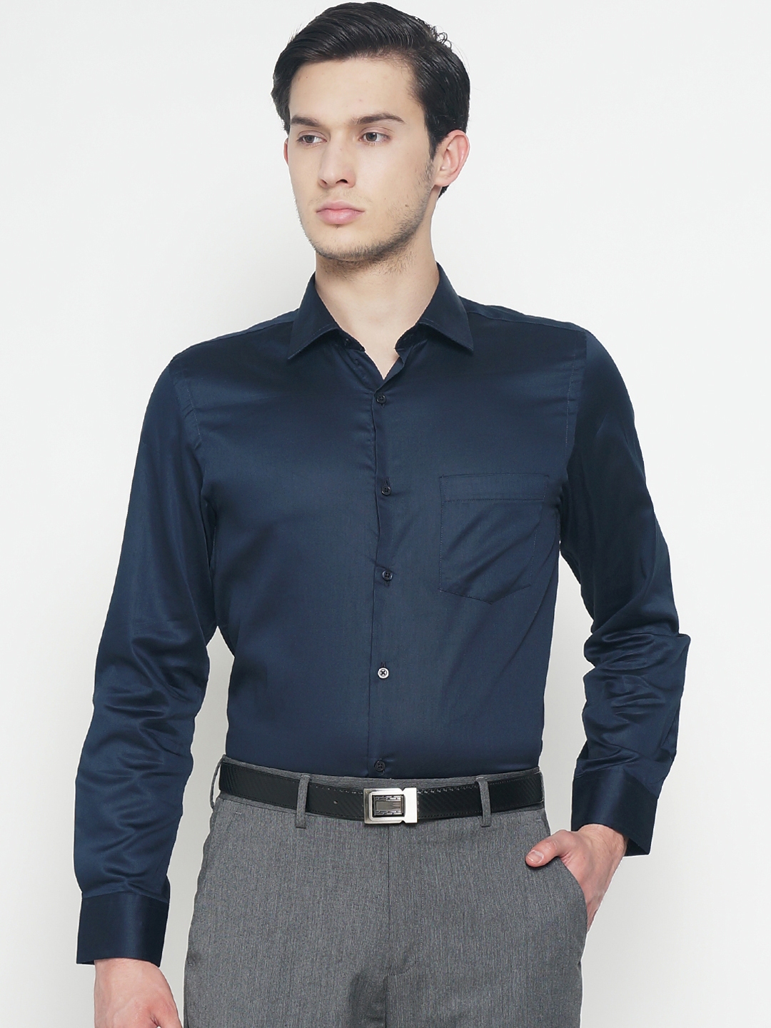 Buy IVOC Men Navy Blue Slim Fit Solid Formal Shirt - Shirts for Men ...