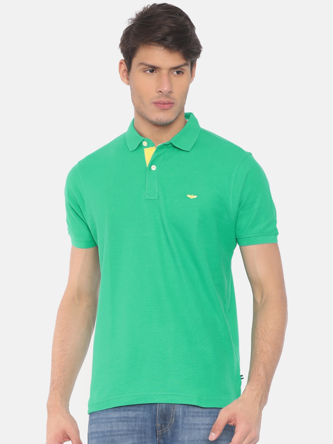 Buy Park Avenue Men Green Solid Polo Collar T Shirt - Tshirts for Men ...