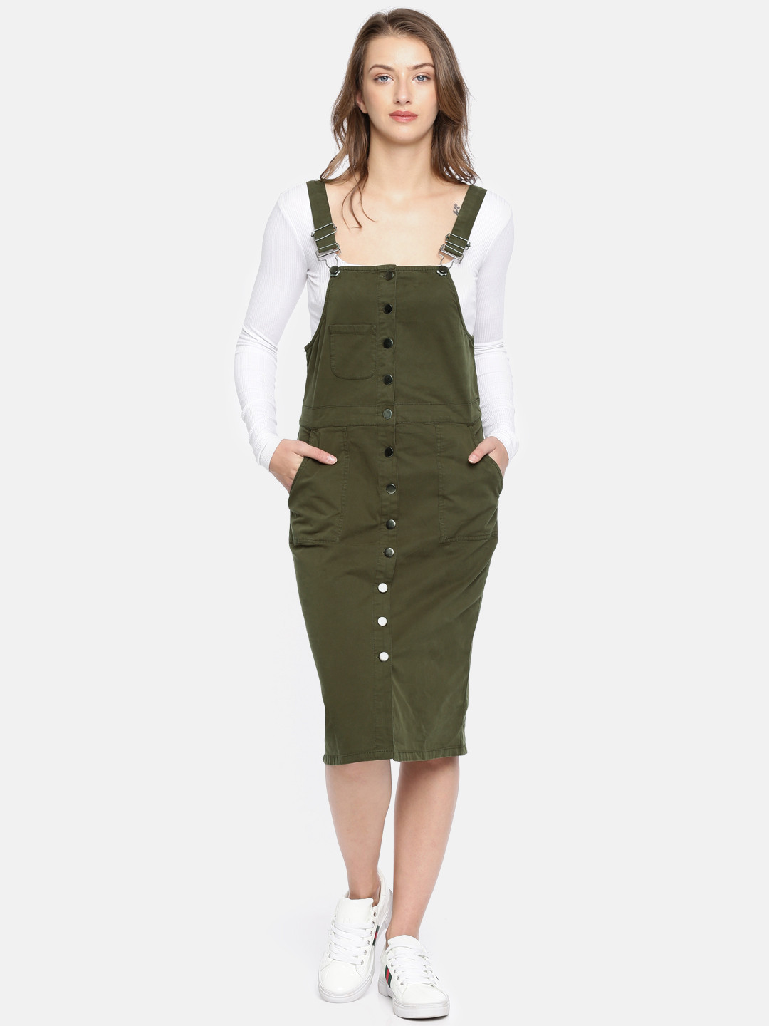 olive pinafore dress