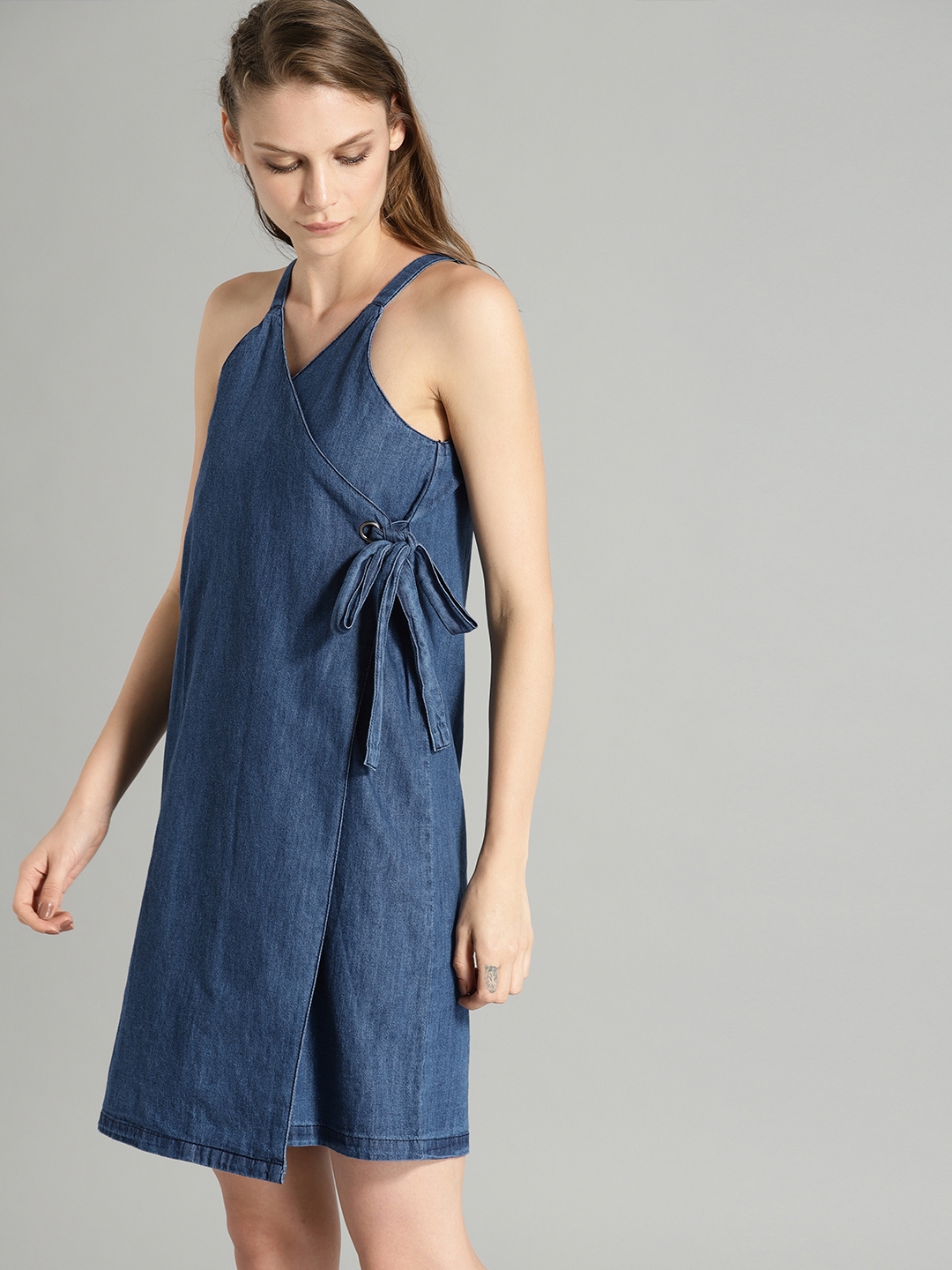 Buy Roadster Women Blue Denim Wrap Dress - Dresses for Women 5362253 ...
