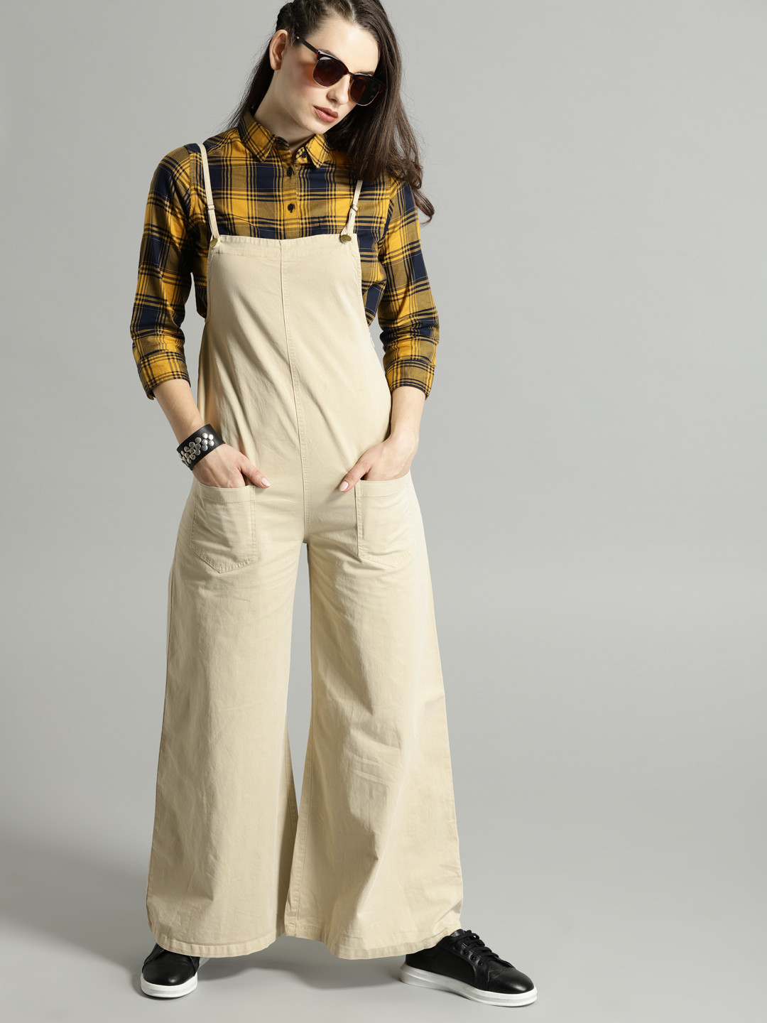 Buy Roadster Women Beige Dungarees - Dungarees for Women 5362260 | Myntra