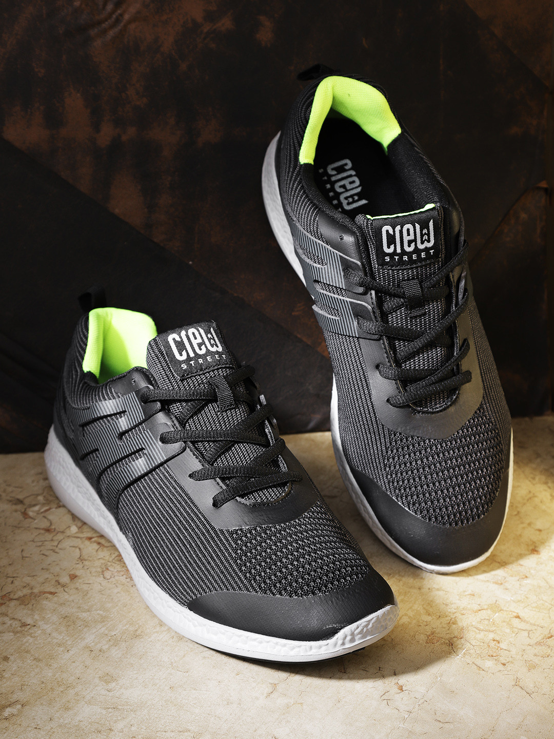 Buy Crew STREET Men Black &amp; Charcoal Grey Walking Shoes
