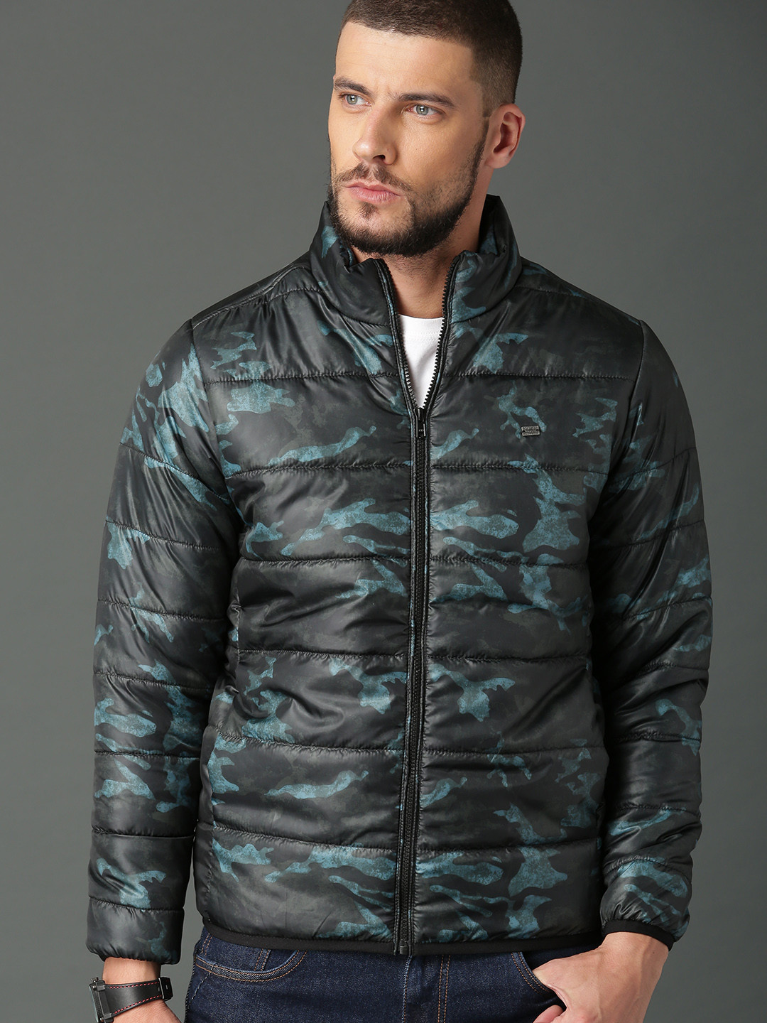 Buy Roadster Men Navy Blue Printed Puffer Jacket - Jackets for Men 5388145 | Myntra