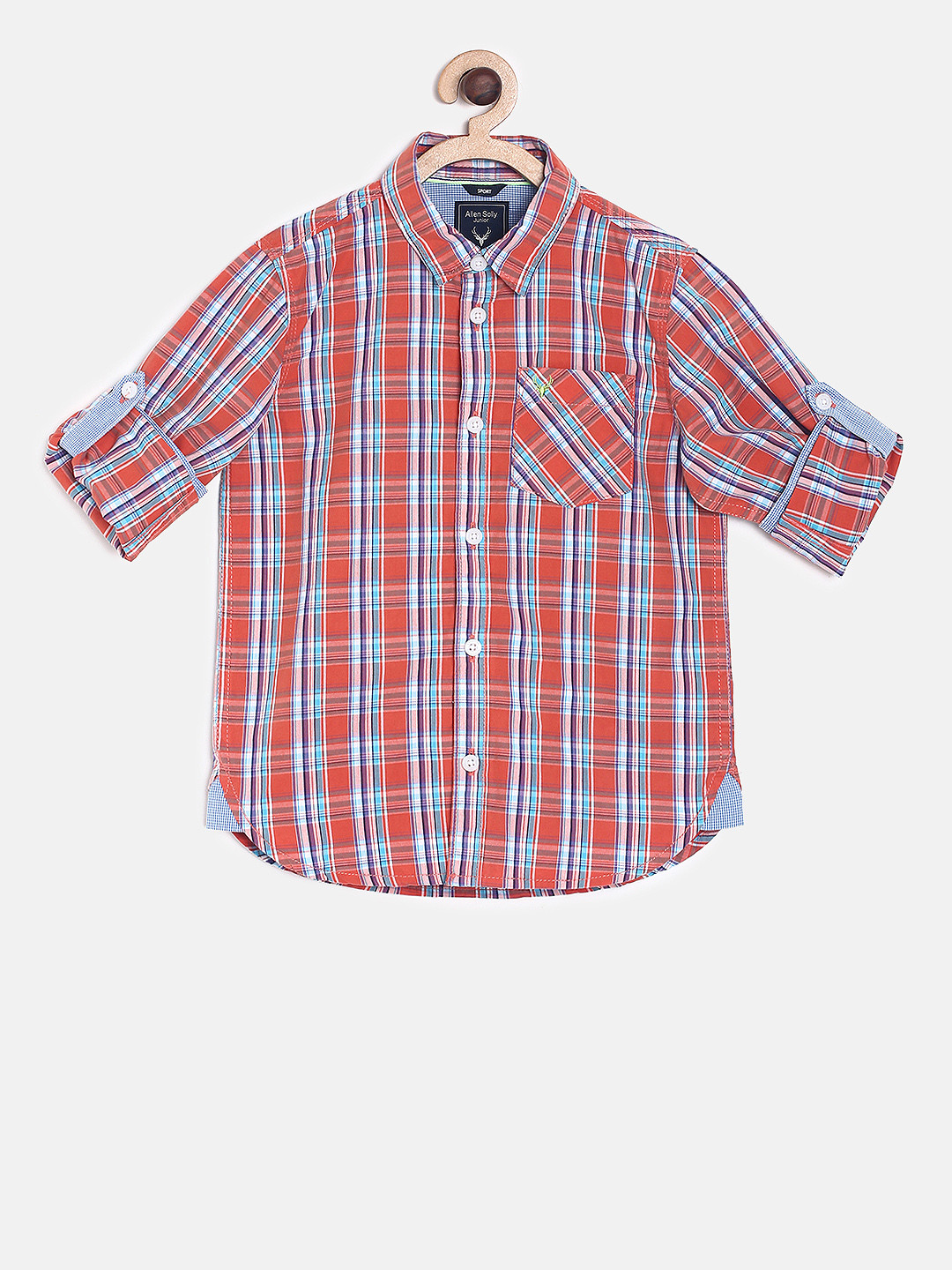 Buy Allen Solly Junior Boys Red & White Regular Fit Checked Casual