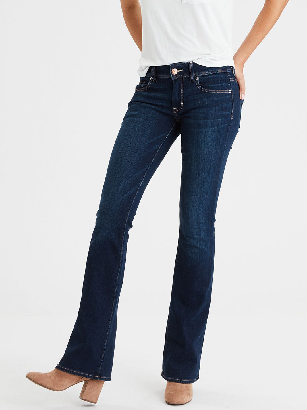Buy AMERICAN EAGLE OUTFITTERS Women Navy Blue Bootcut Mid Rise Clean