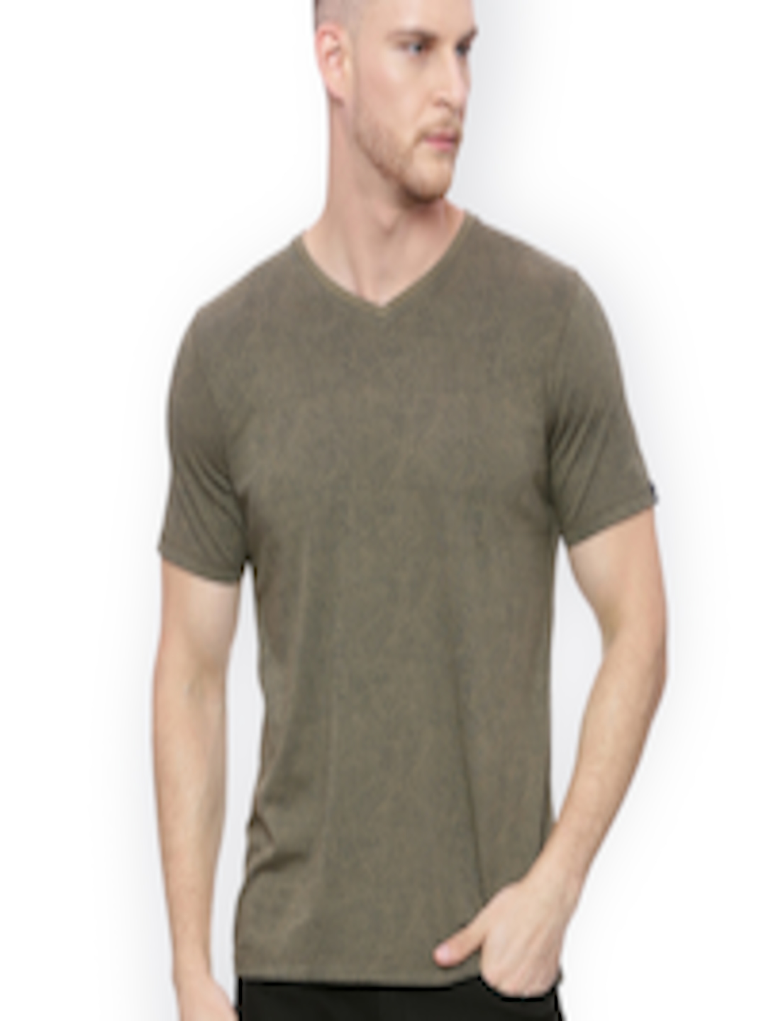 Buy Basics Men Olive Green Printed V Neck T Shirt - Tshirts for Men ...