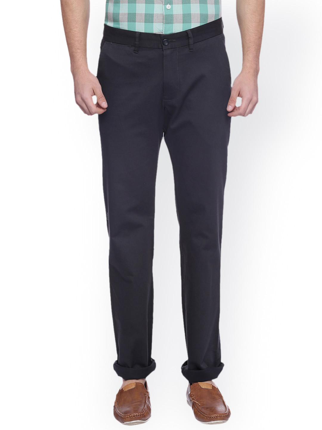 Buy Basics Men Navy Blue Slim Fit Solid Chinos - Trousers for Men ...