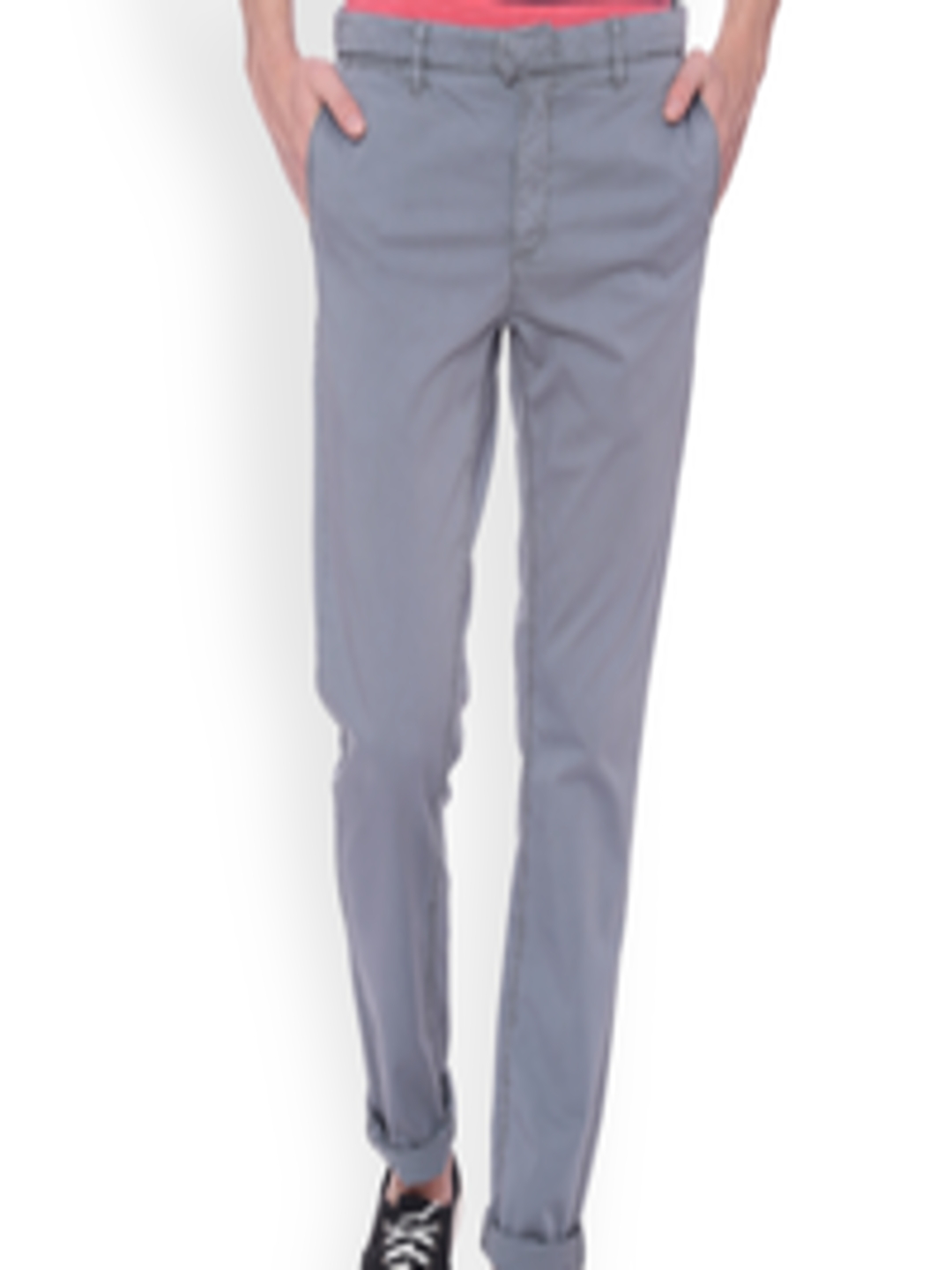Buy Basics Men Grey Tapered Fit Solid Chinos - Trousers for Men 5393713