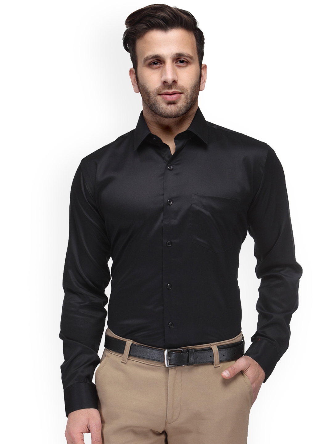 Buy Hancock Men Black Slim Fit Solid Formal Shirt - Shirts for Men ...