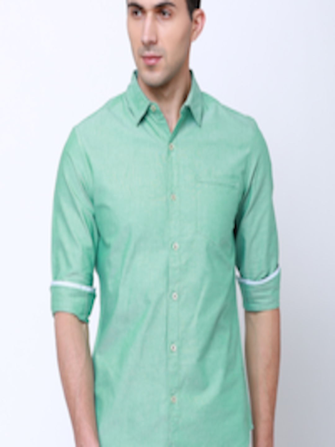 Buy LOCOMOTIVE Men Green Slim Fit Solid Casual Shirt - Shirts for Men ...