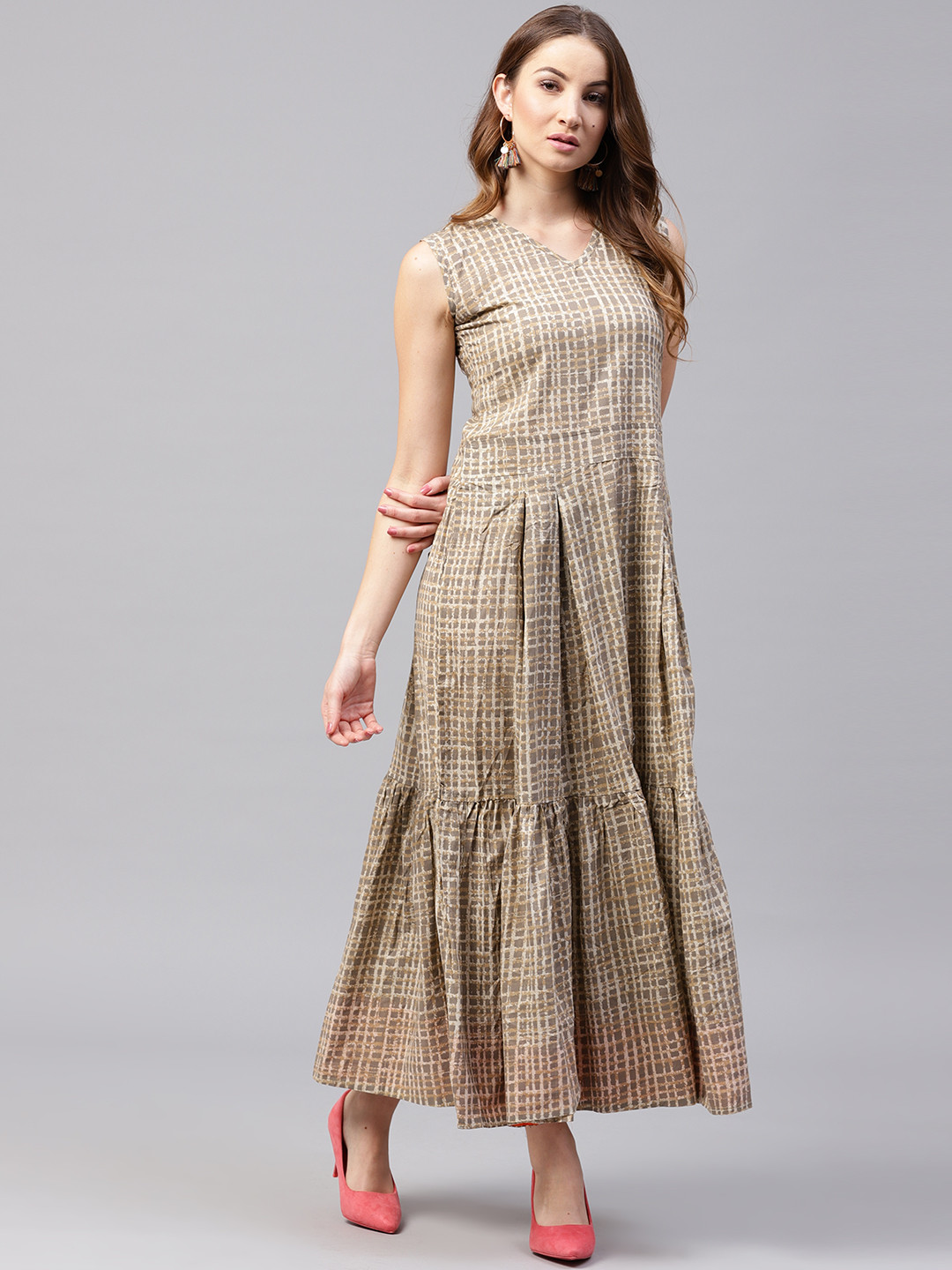 Buy Nayo Women Beige Printed Maxi Dress - Dresses for Women 5414803 | Myntra