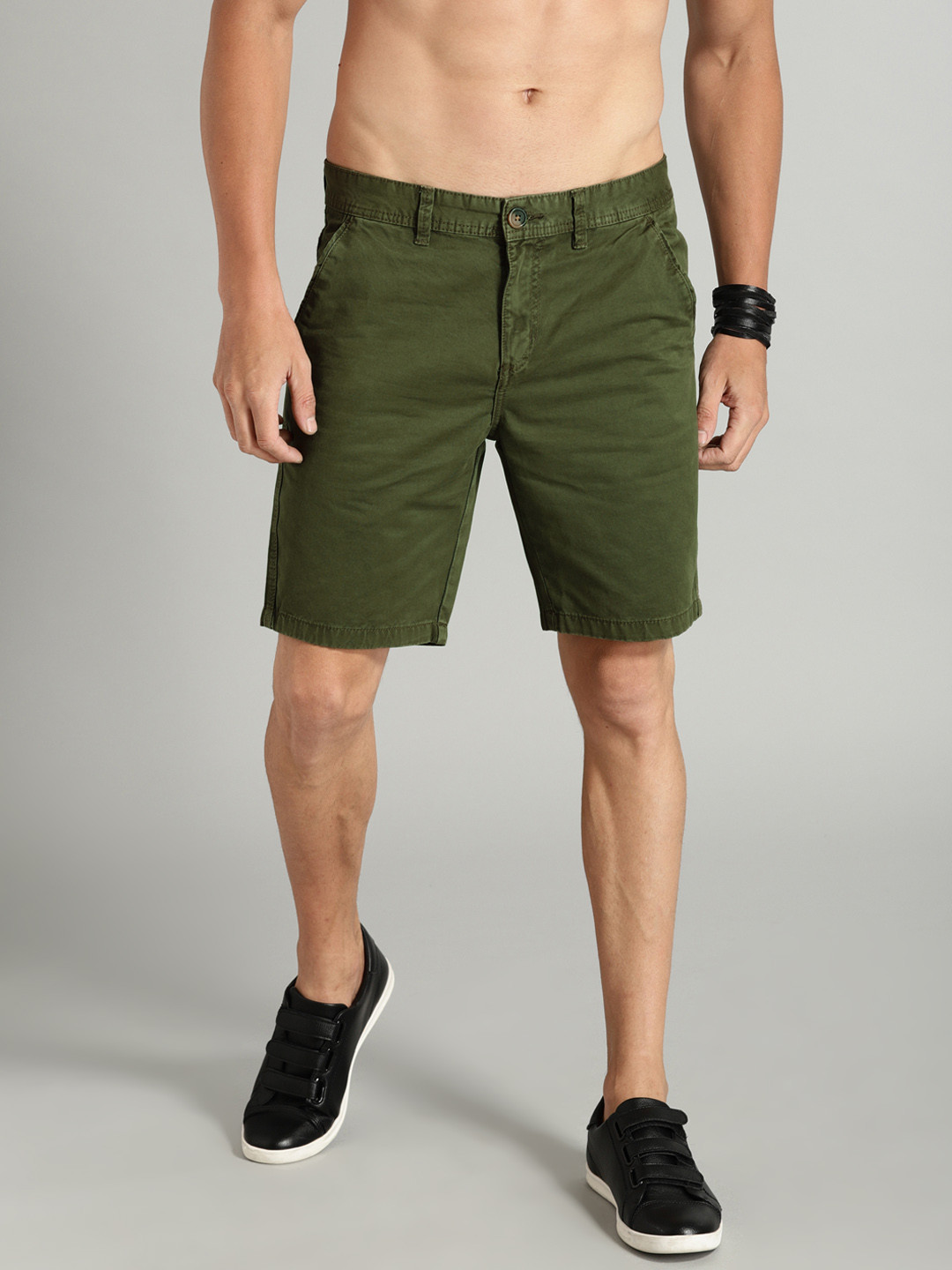 Buy Roadster Men Olive Green Solid Regular Fit Chino Shorts Shorts