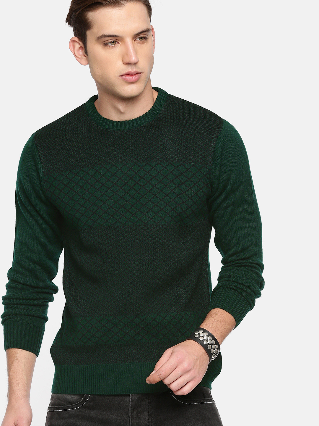 Buy Roadster Men Green Printed Pullover Sweaters for Men 5415576 Myntra