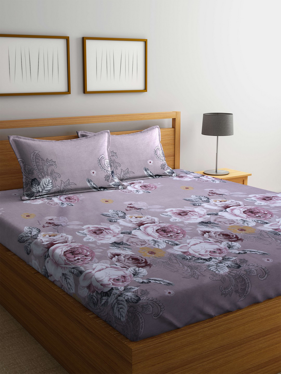 Buy STELLAR HOME Brown Flat 124 TC Polyester 1 Queen Bedsheet With 2