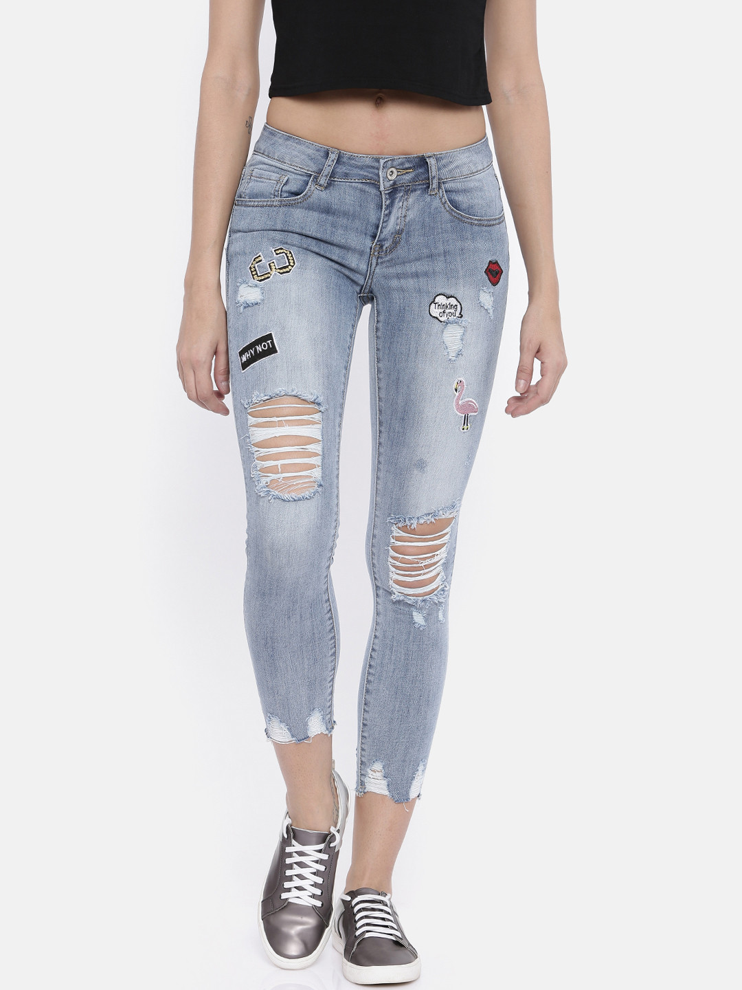 Buy Deal Jeans Women Blue Skinny Fit Mid Rise Highly Distressed