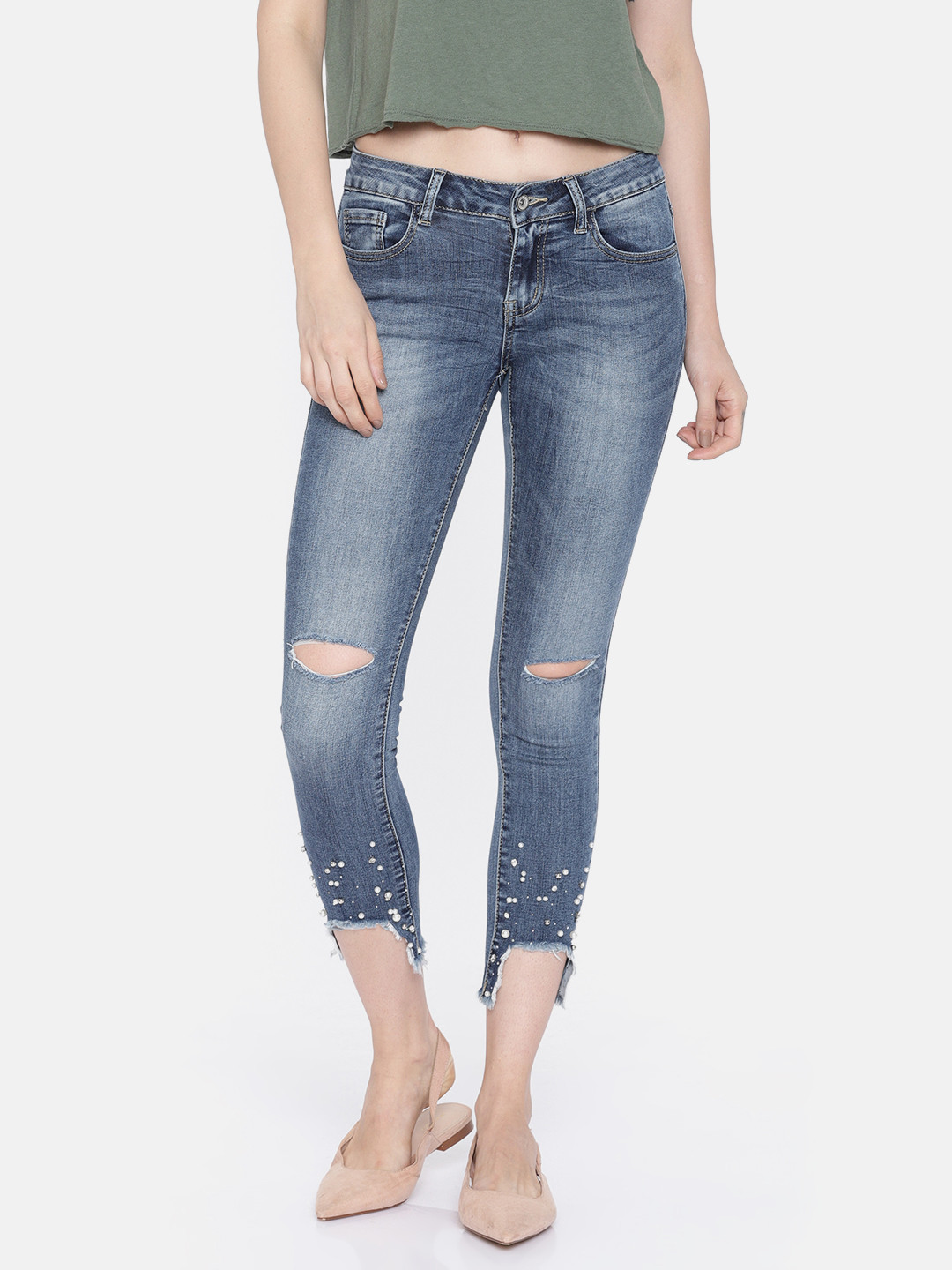 Buy Deal Jeans Women Blue Skinny Fit Mid Rise Slash Knee Stretchable