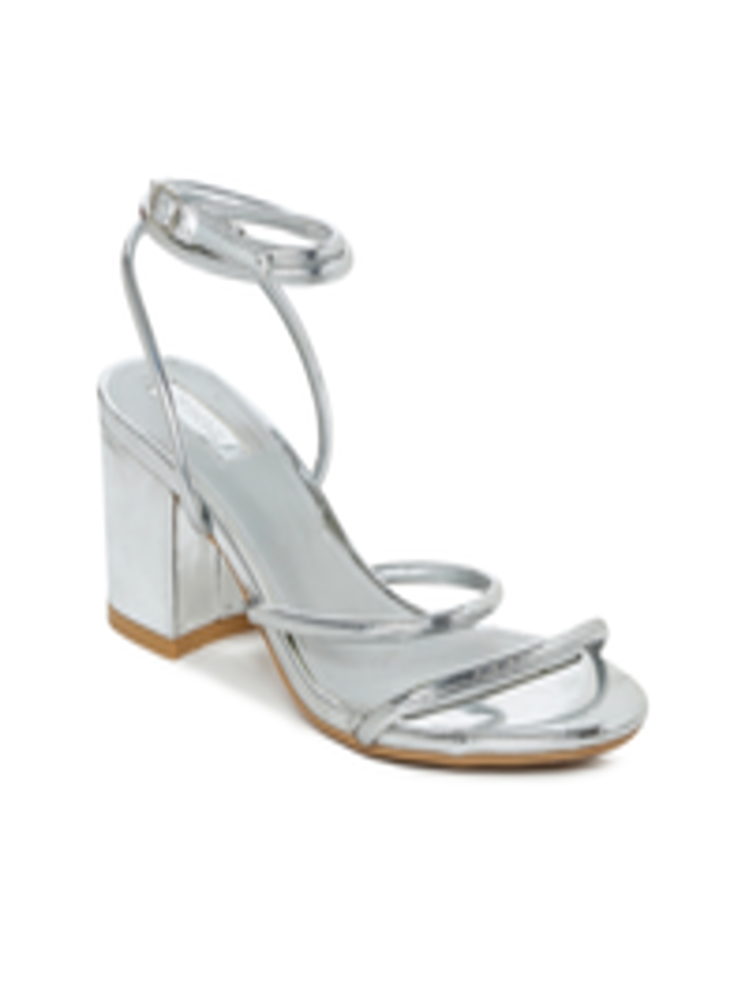 Buy FOREVER 21 Women Silver Toned Solid Block Heels - Heels for Women ...