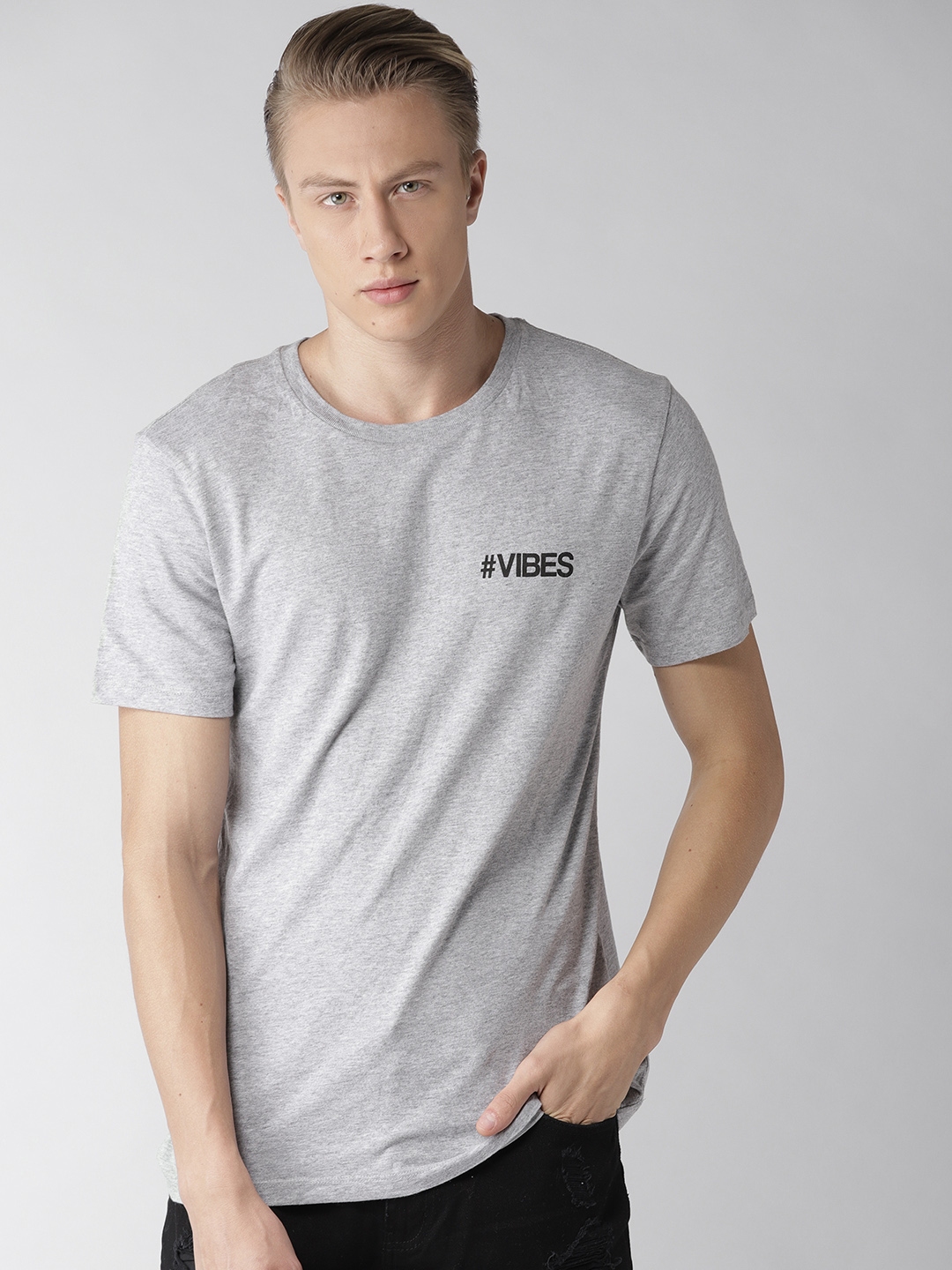 Buy FOREVER 21 Men Grey Melange Printed Round Neck T Shirt - Tshirts ...