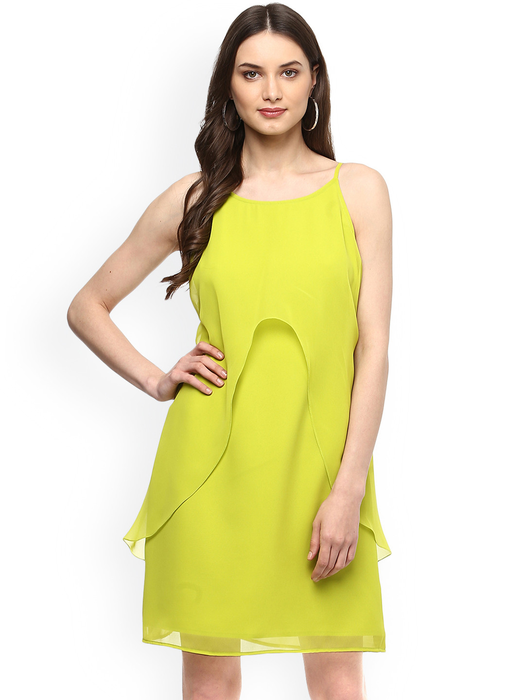 Buy MABISH By Sonal Jain Women Lime Green Solid A Line Dress Dresses