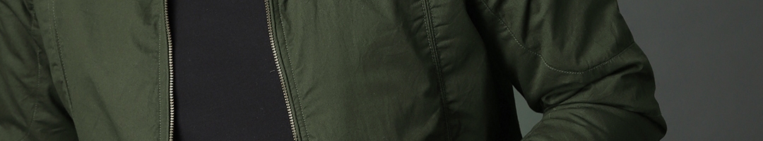 Buy Roadster Men Olive Green Solid Bomber Jacket - Jackets for Men ...
