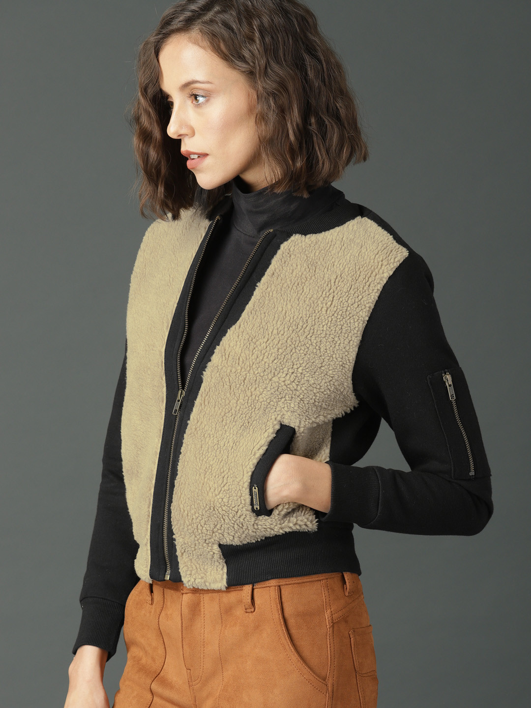 Buy Roadster Women Beige Solid Bomber Jackets for Women 5453210 Myntra