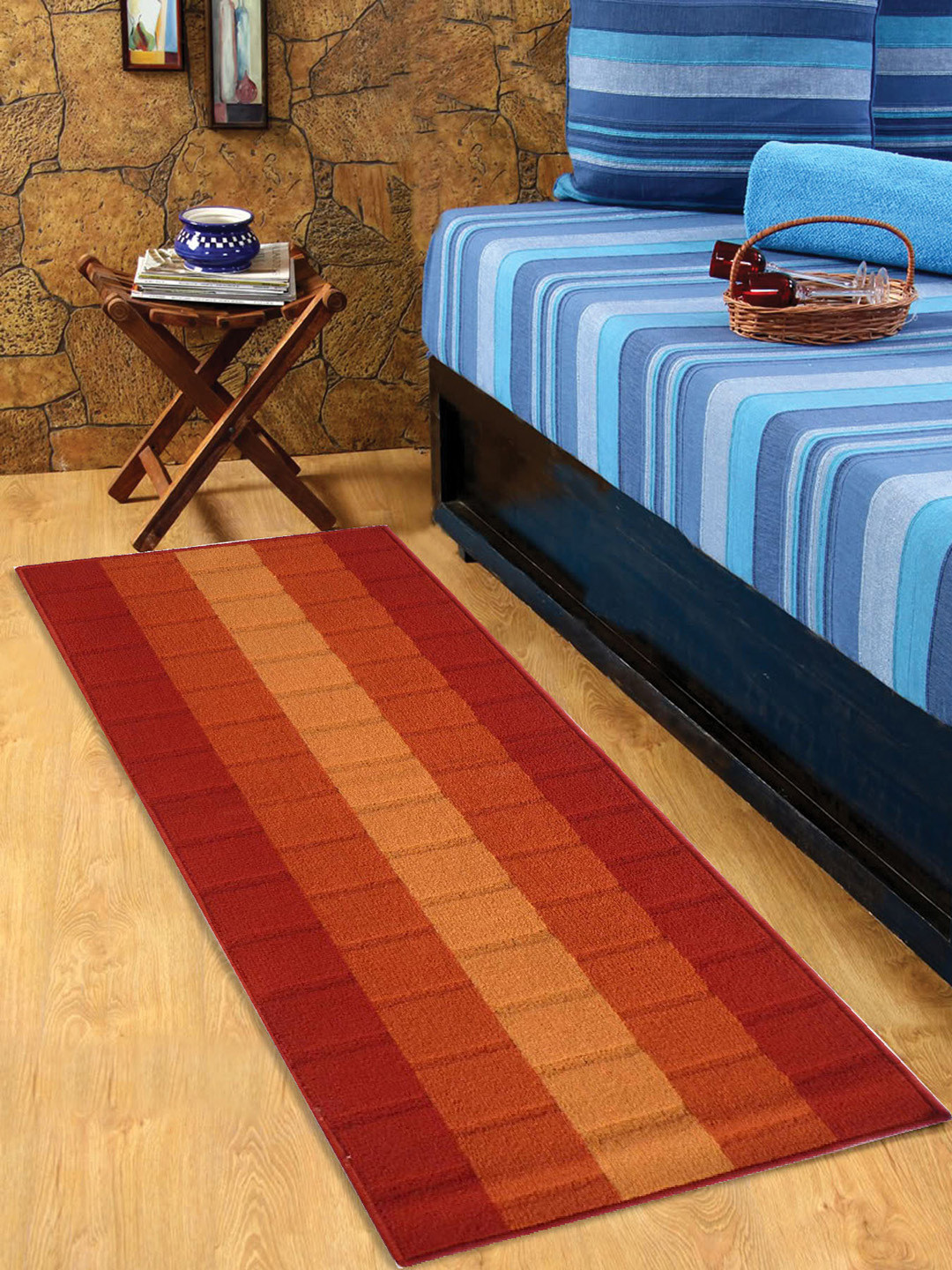 Buy Status Orange & Maroon 57 Cm X 140 Cm Striped Bedside Runner
