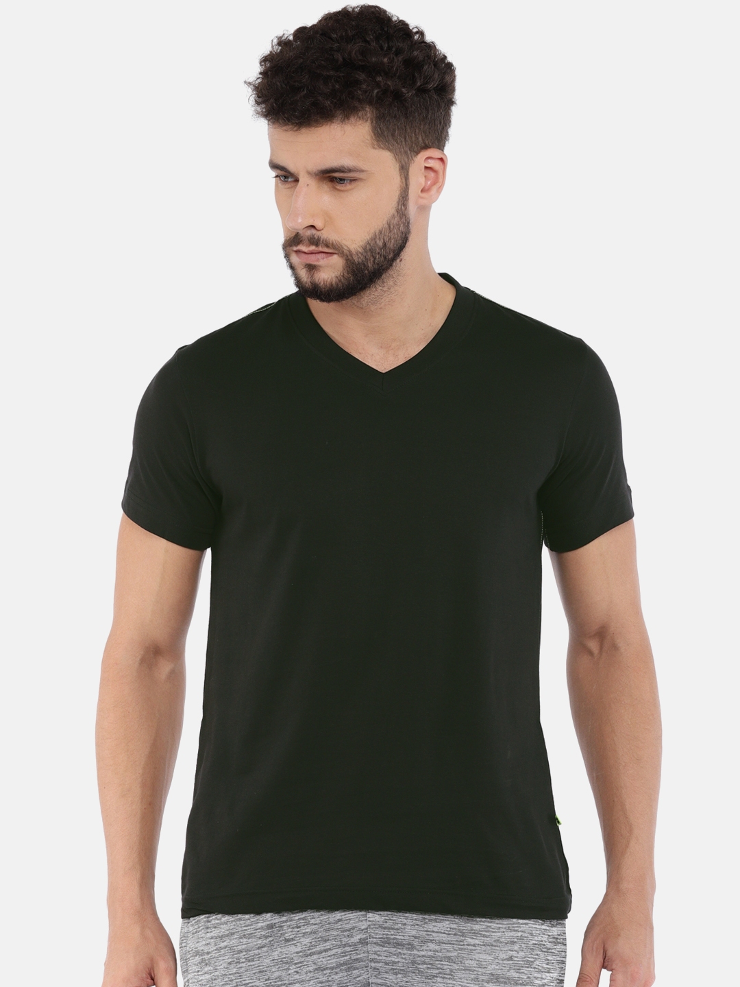 Buy Hanes Men Black Solid V Neck Pure Cotton T Shirt - Tshirts for Men ...