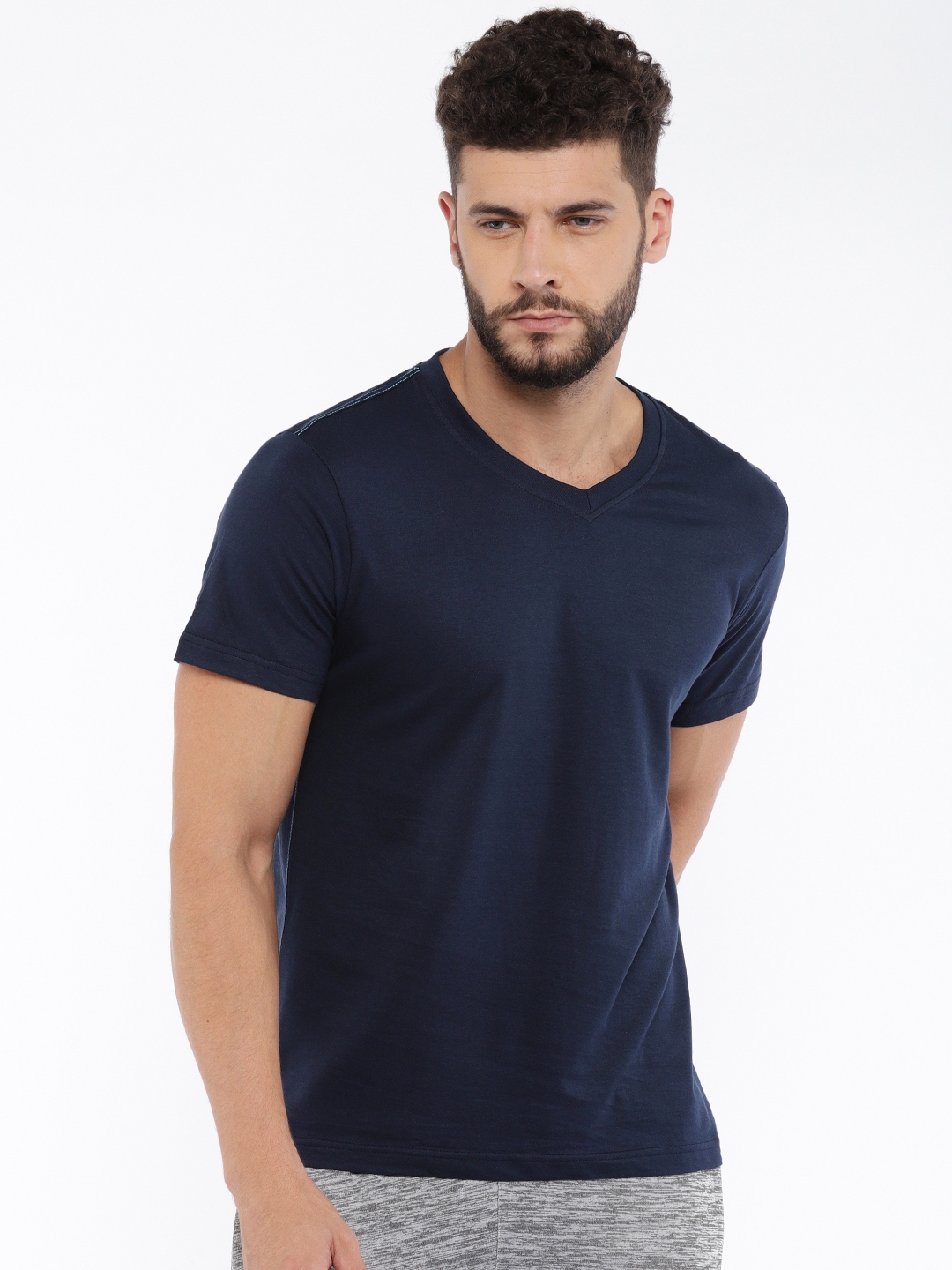 Buy Hanes Men Navy Blue Solid V Neck Pure Cotton T Shirt - Tshirts for ...