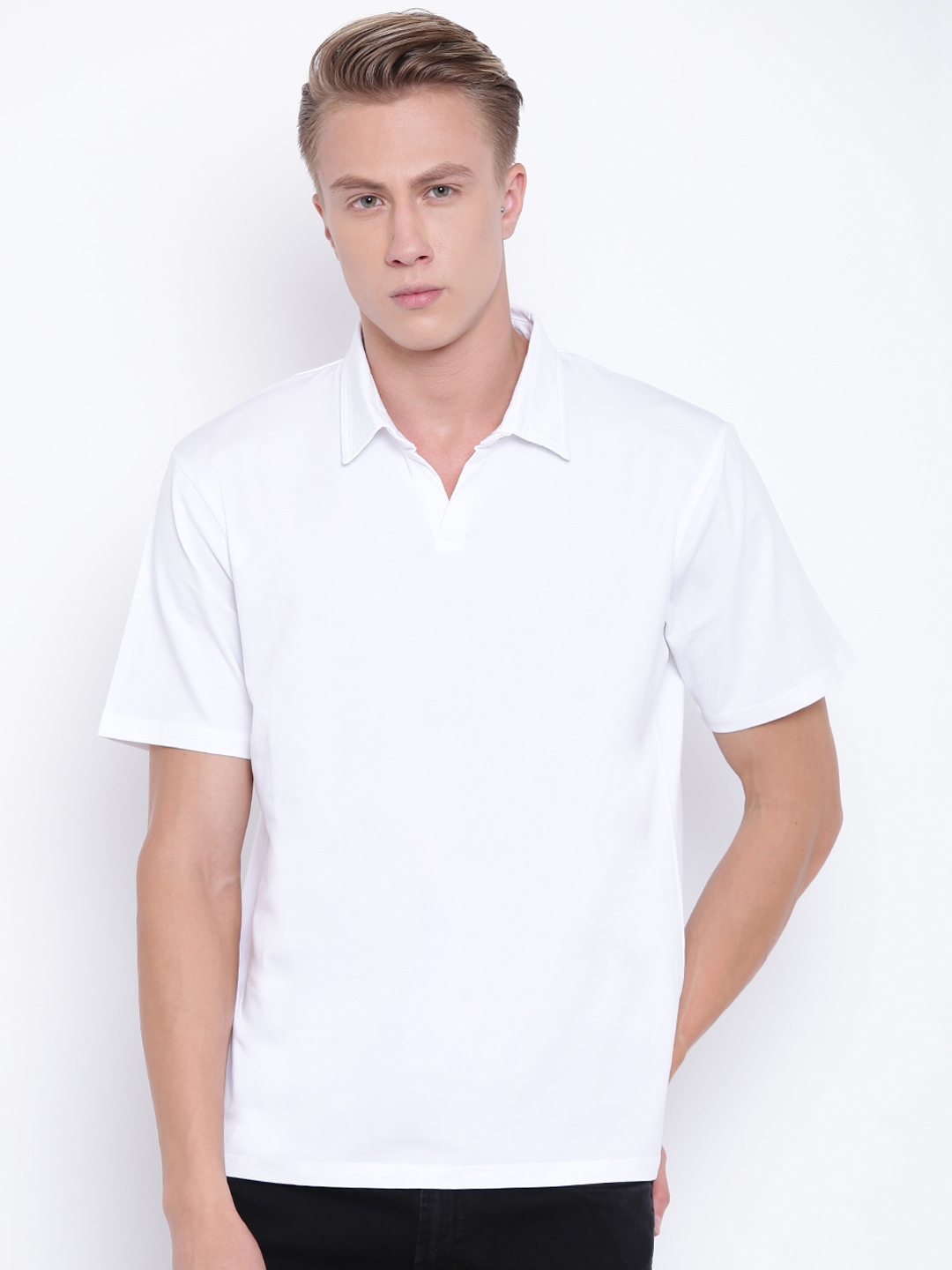 Buy Cottonworld Men White Solid Polo Collar T Shirt - Tshirts for Men ...
