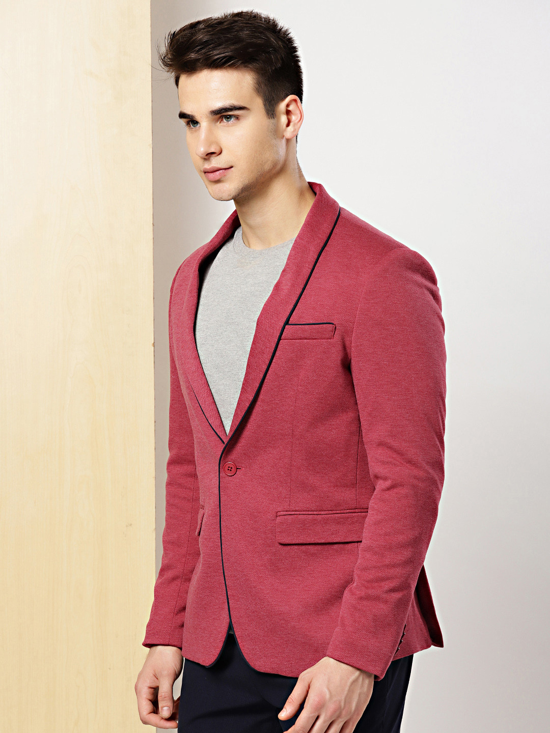 Men's Maroon Slim Fit Single Breasted Blazer