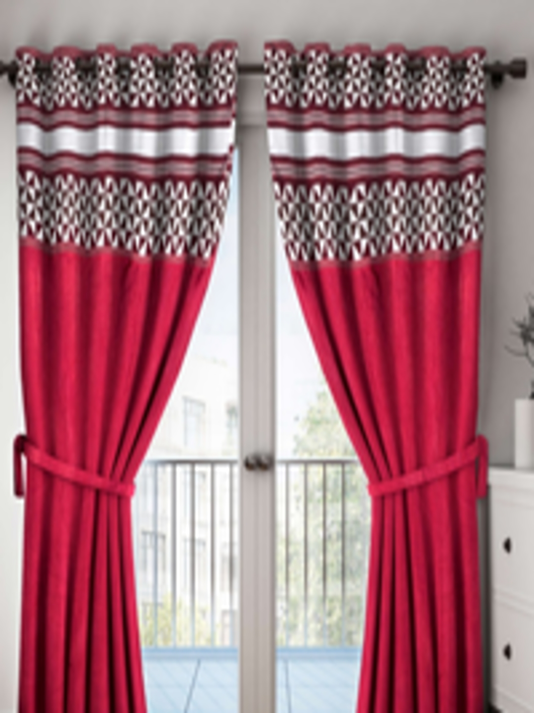Buy BIANCA Maroon Printed Set Of 2 Door Curtains - Curtains And Sheers ...