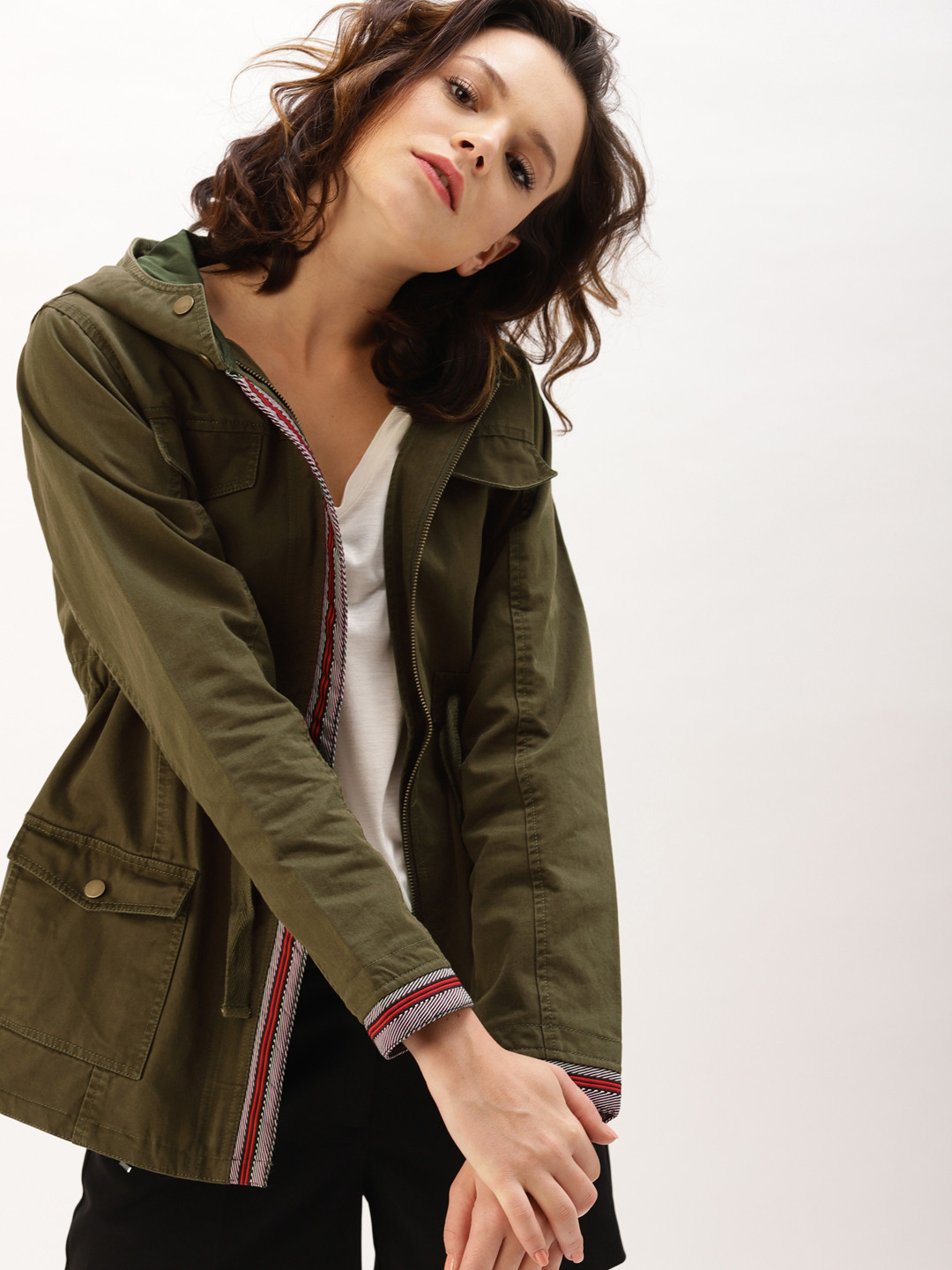 Buy DressBerry Women Olive Green Solid Parka Jacket Jackets for Women