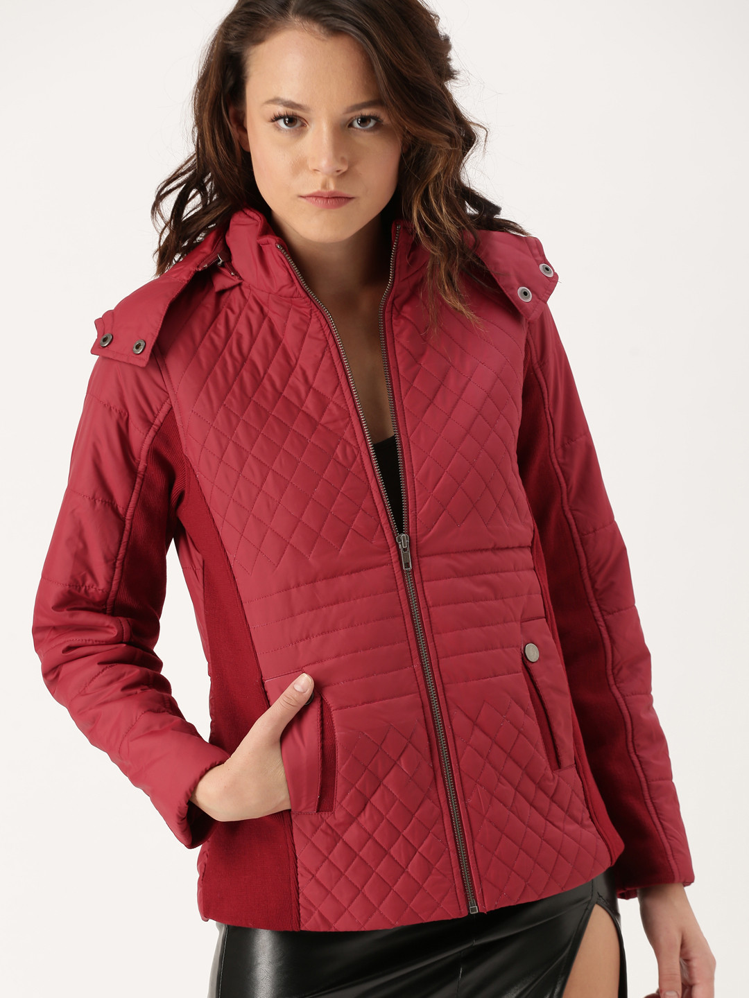 Buy DressBerry Women Red Solid Quilted Jacket Jackets for Women