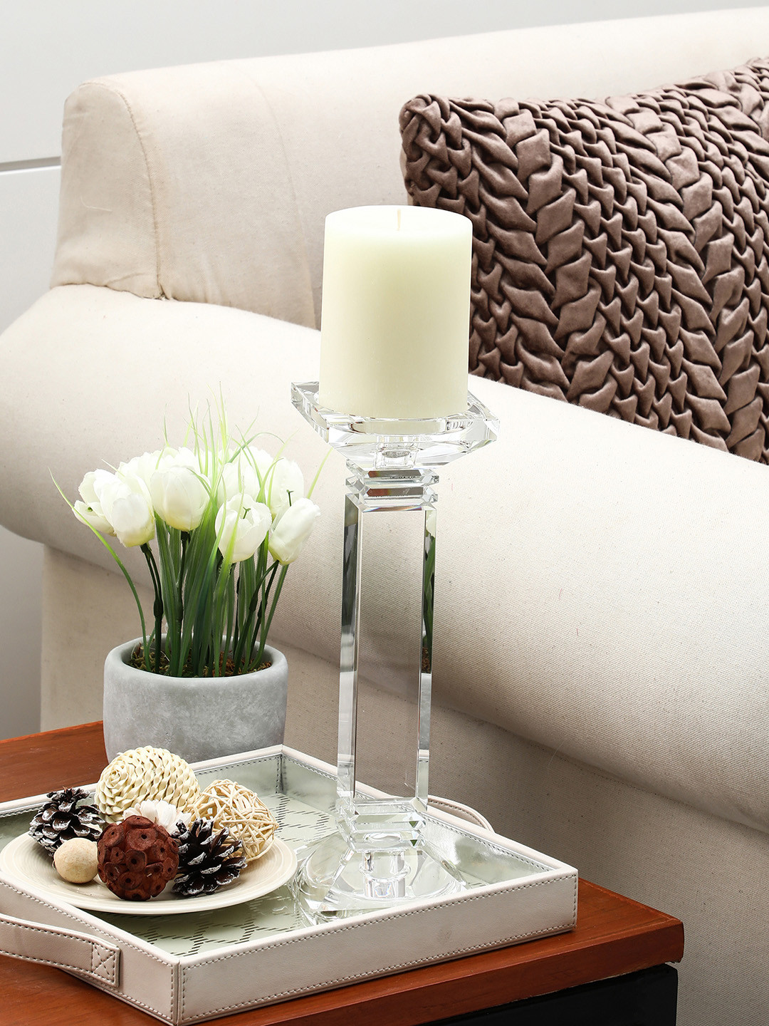 Buy Pure Home And Living Transparent Crystal Column Candle Holder