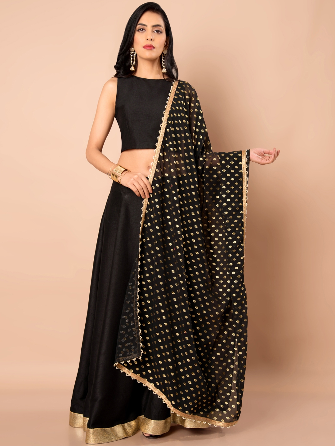 black kurti with printed dupatta