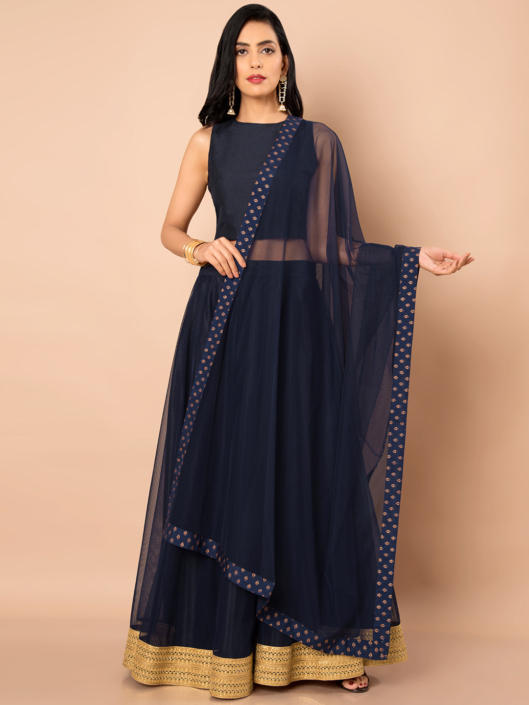 Buy INDYA Navy Blue Solid Dupatta Dupatta for Women 5505205 Myntra