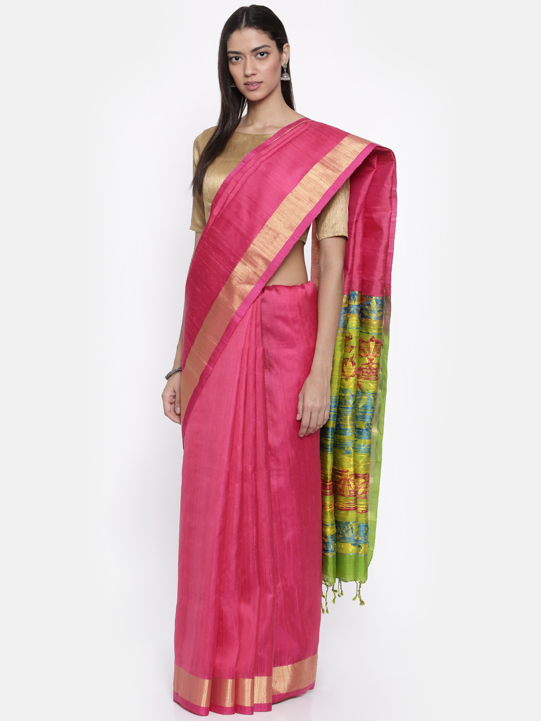 Buy The Chennai Silks Classicate Pink Woven Design Pure Silk Saree Sarees for Women 5507534