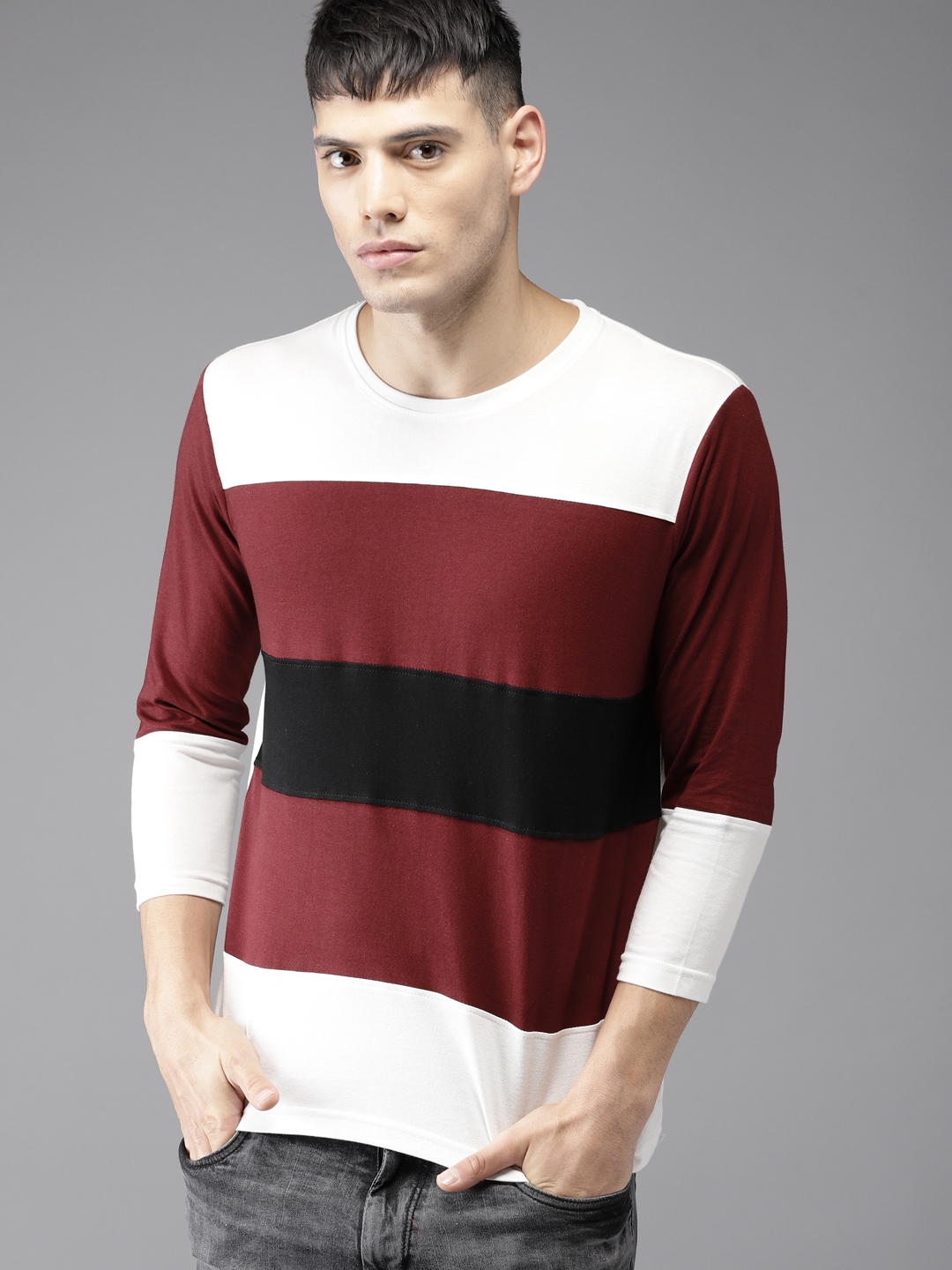 maroon and white shirt