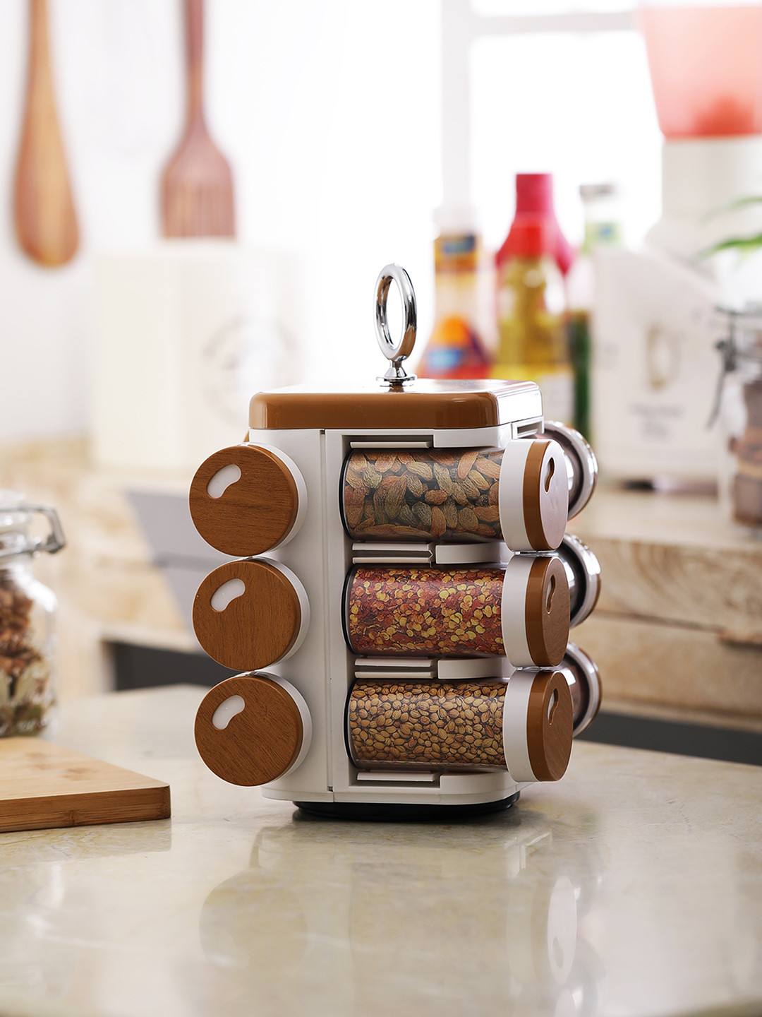 Buy JVS Wood Finish Kitchen Storage With 12 Jars Kitchen Storage for