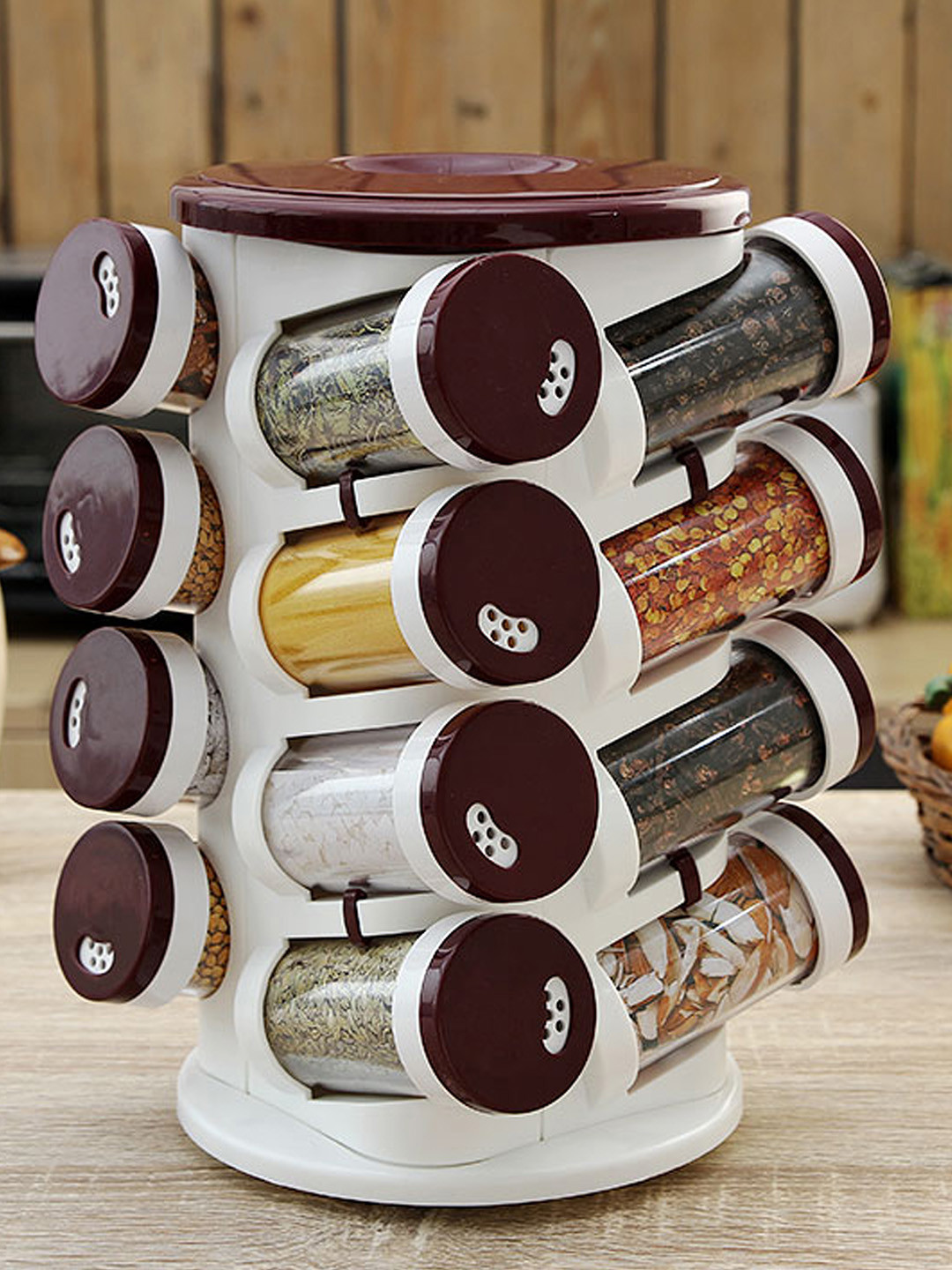 Buy Spice Tower Burgundy Set Of 16 Spice Containers With Rack Kitchen
